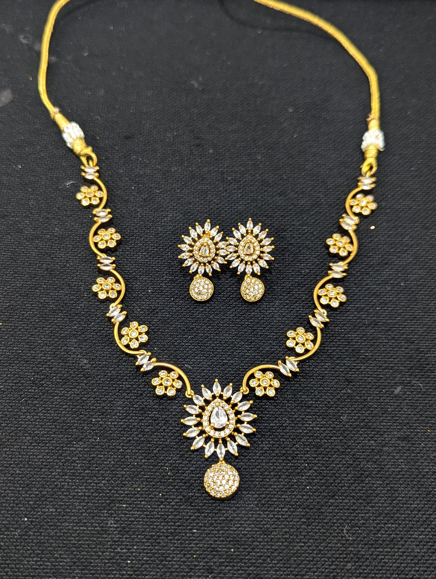 Antique Flower CZ Necklace and Earrings set