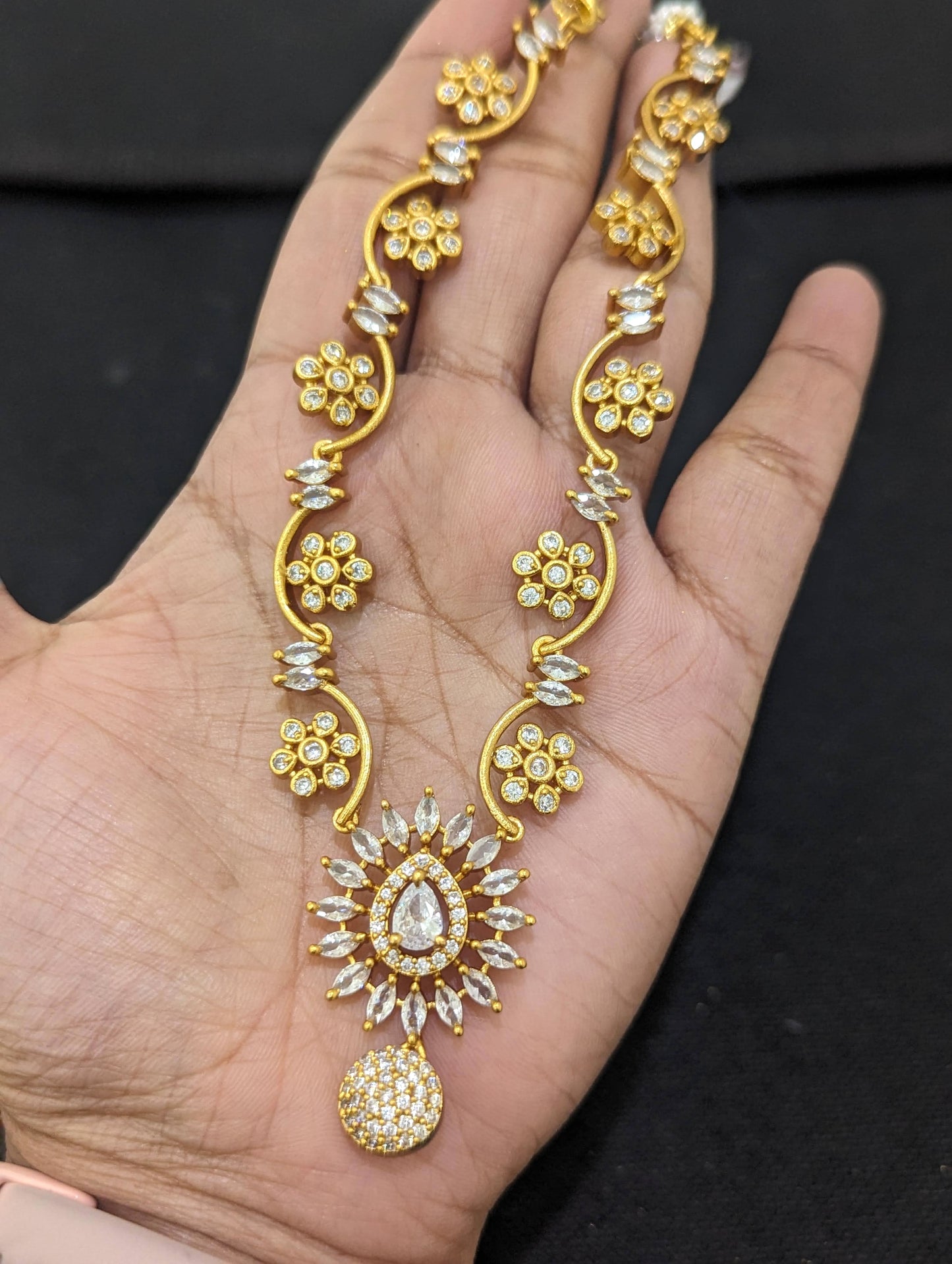 Antique Flower CZ Necklace and Earrings set