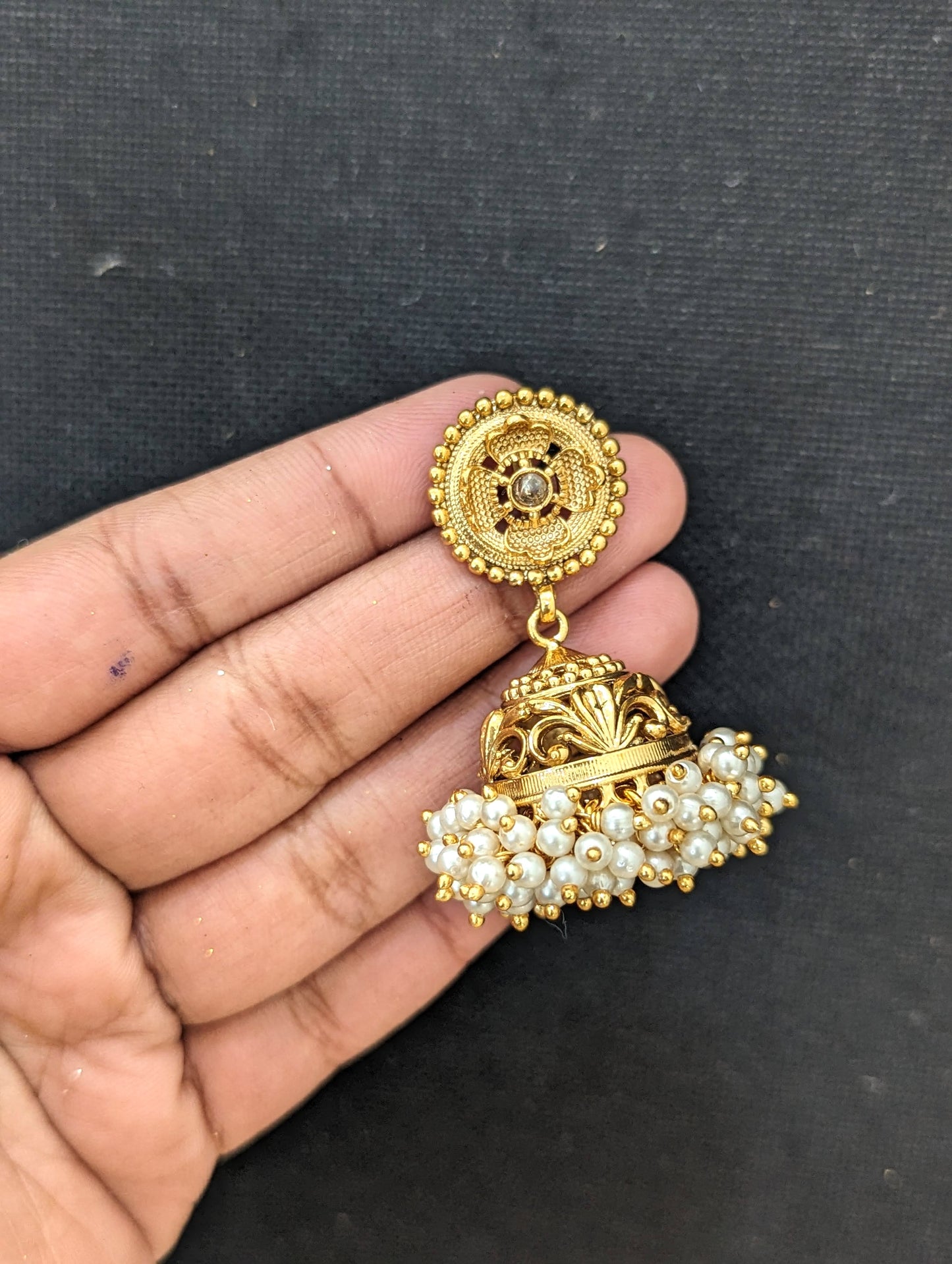 Pearl cluster Gold plated Jhumka Earrings