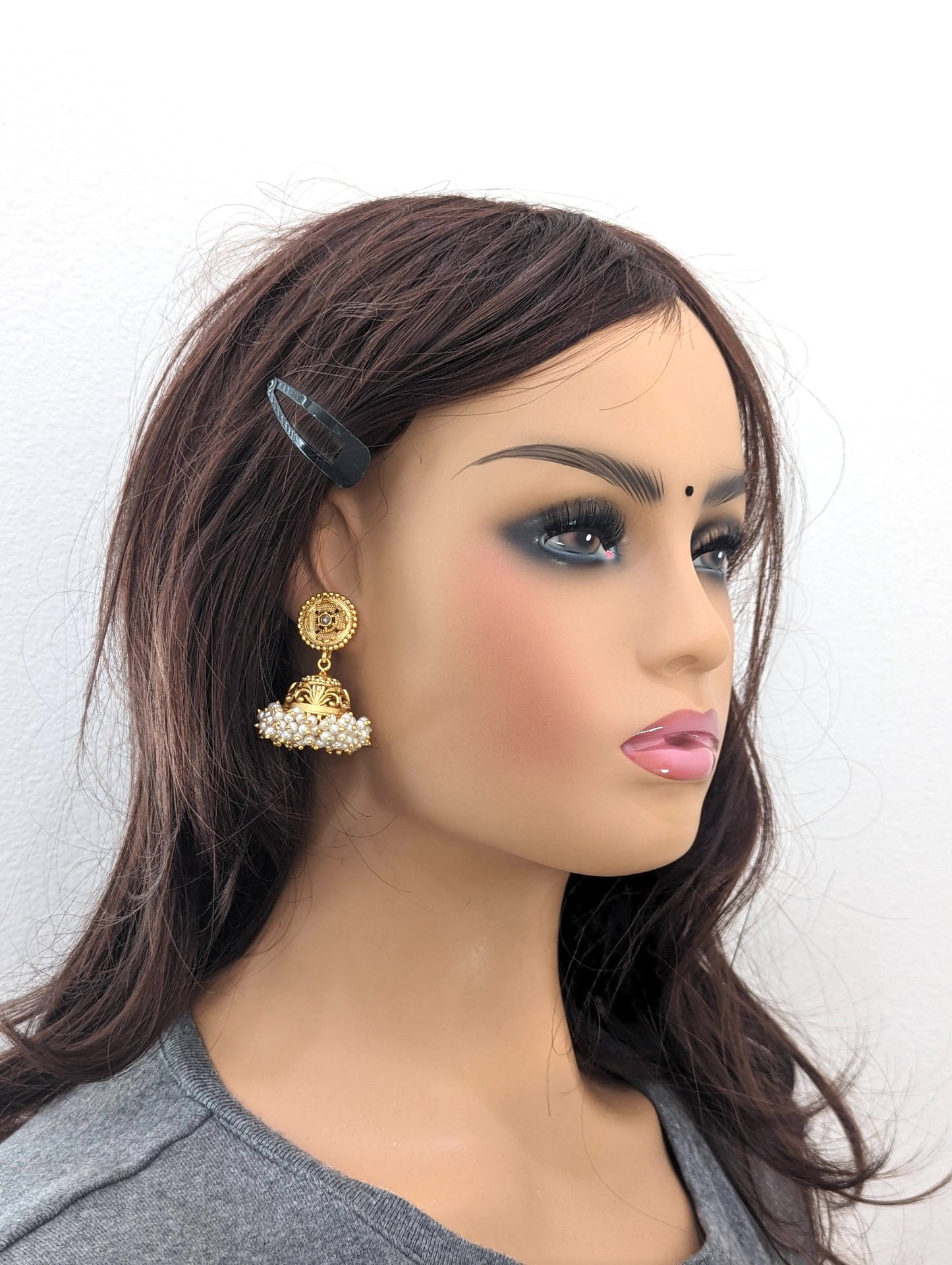 Pearl cluster Gold plated Jhumka Earrings