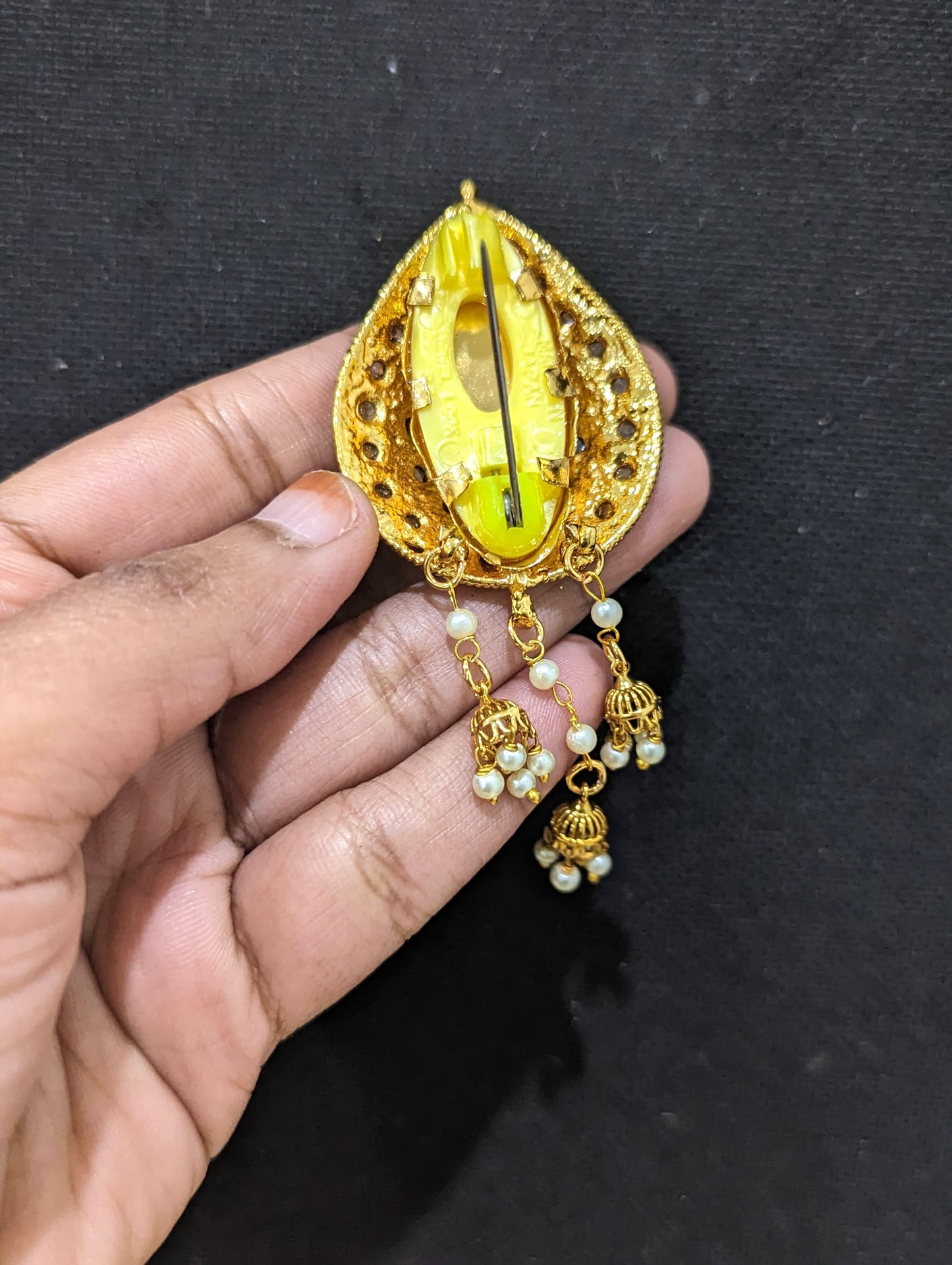 Gold plated Jhumka dangle Saree Brooch