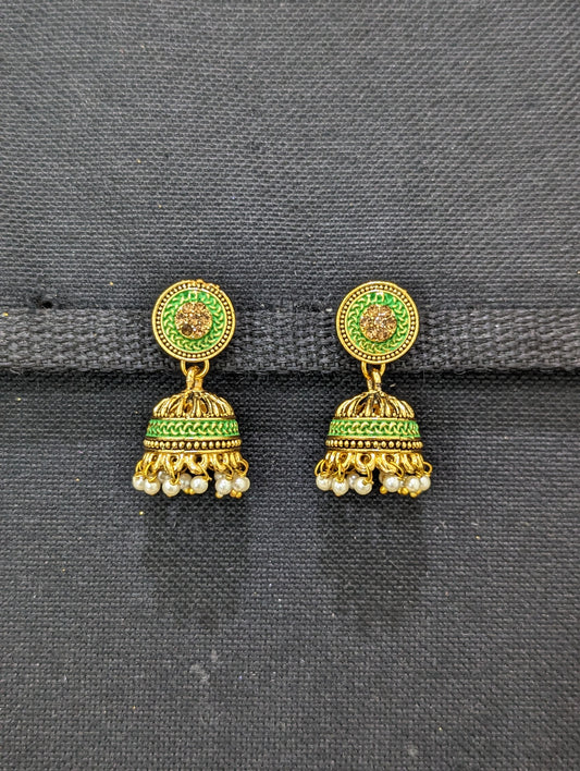 Green matte meenakari Jhumka Earrings