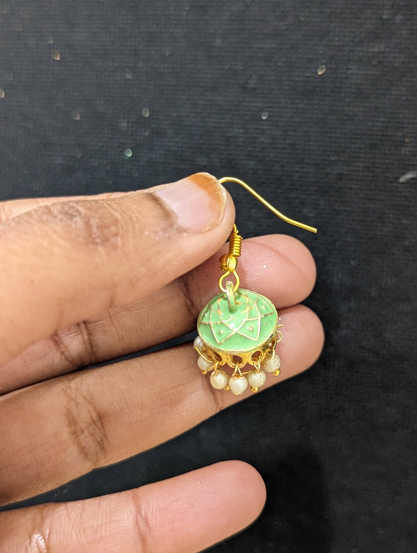 Mini hook drop Meenakari Jhumka Earrings