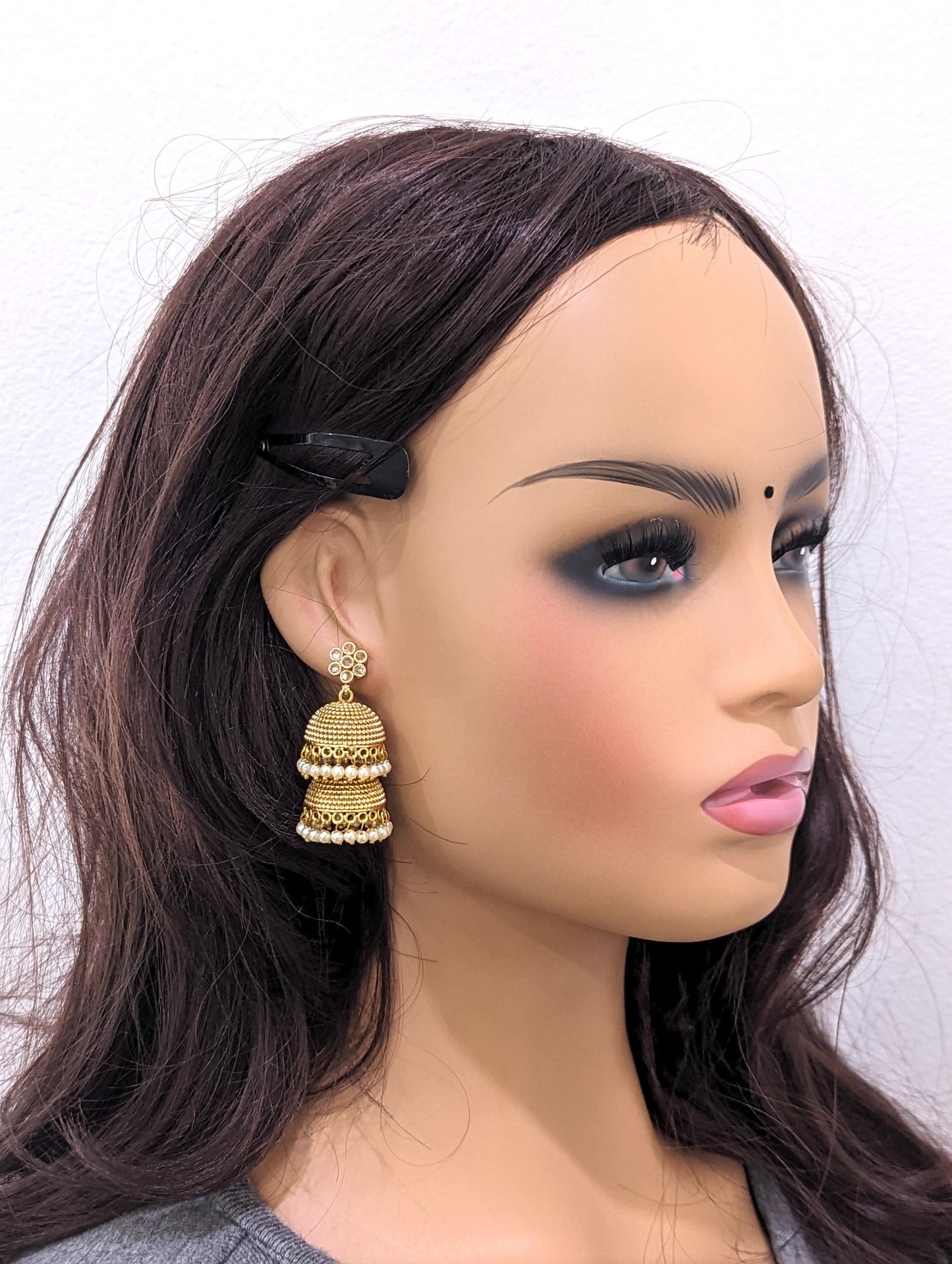 Double layer Polki Jhumka Earrings