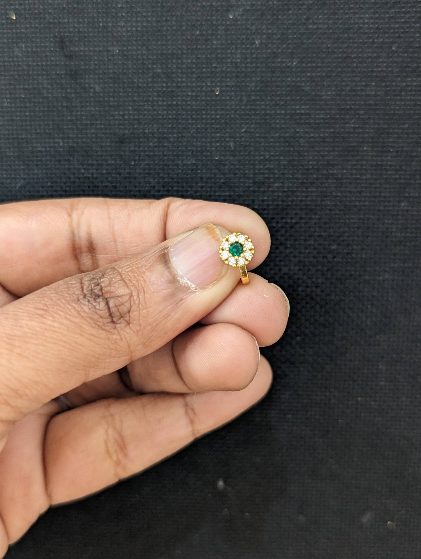 Green White CZ Small Clip on Nose Pin