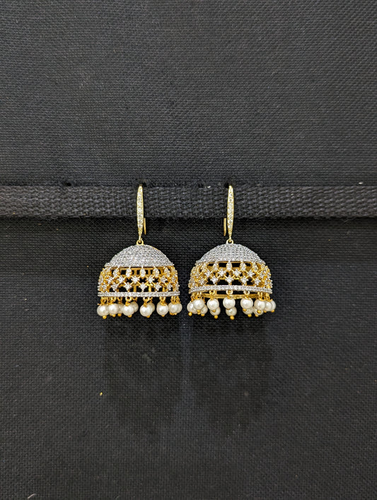 White CZ  Large Hook drop Jhumka Earrings