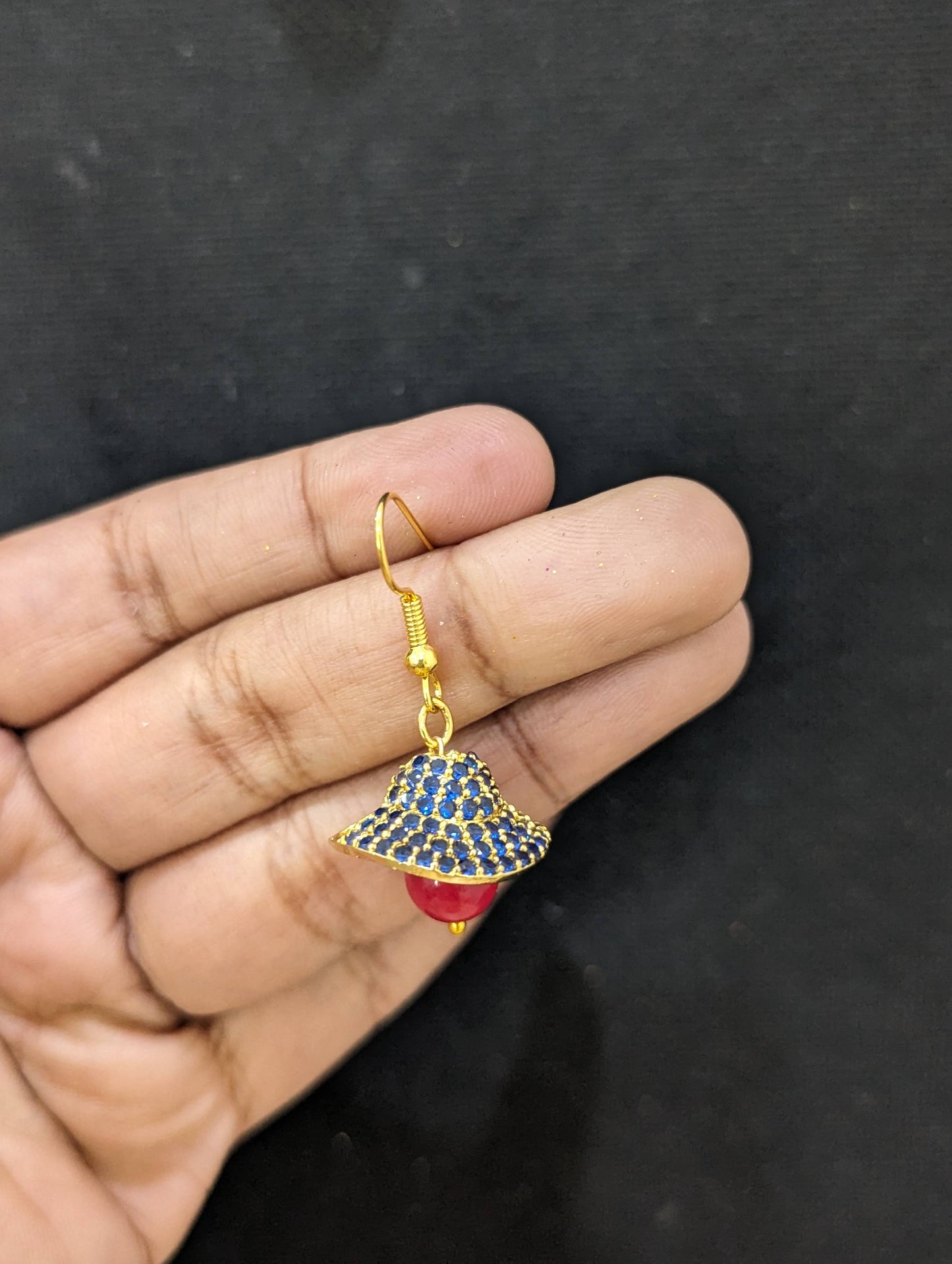 Blue CZ  Hook drop Jhumka Earrings