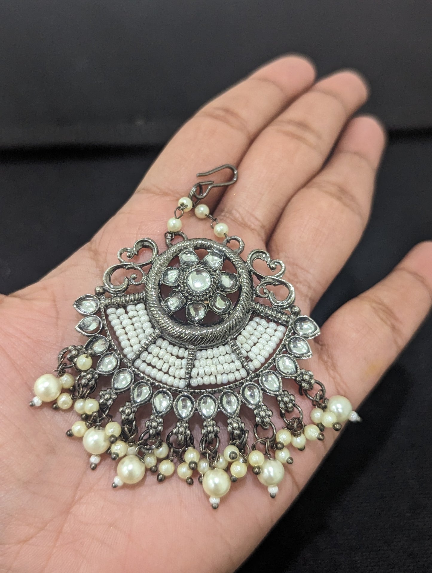 Grayish Black Kundan Maang Tikka