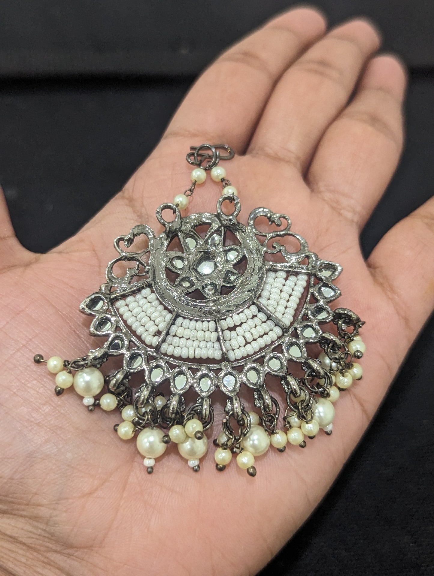 Grayish Black Kundan Maang Tikka