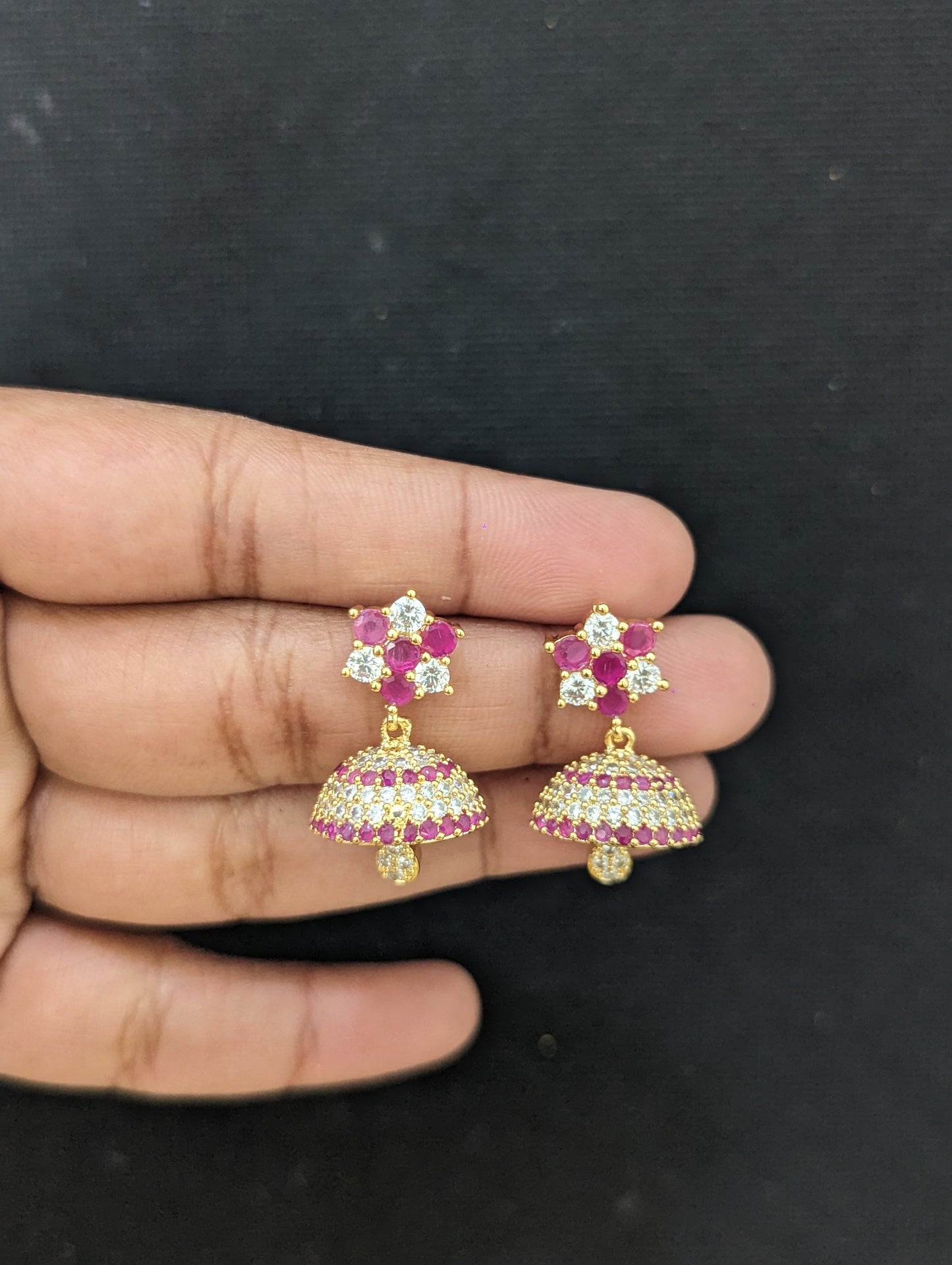 Small CZ Jhumka earrings - Design 21