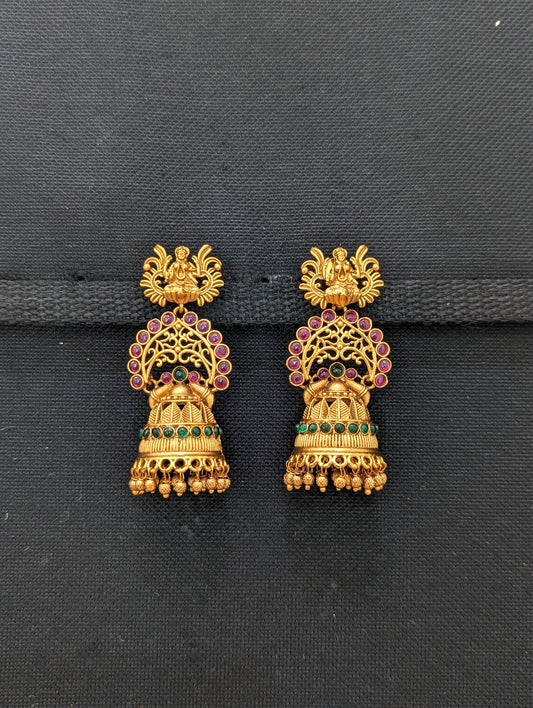 Orange gold plated Kemp Jhumka earrings