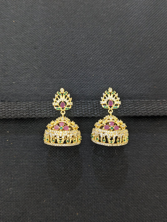One gram gold plated CZ Jhumka Earrings- D1