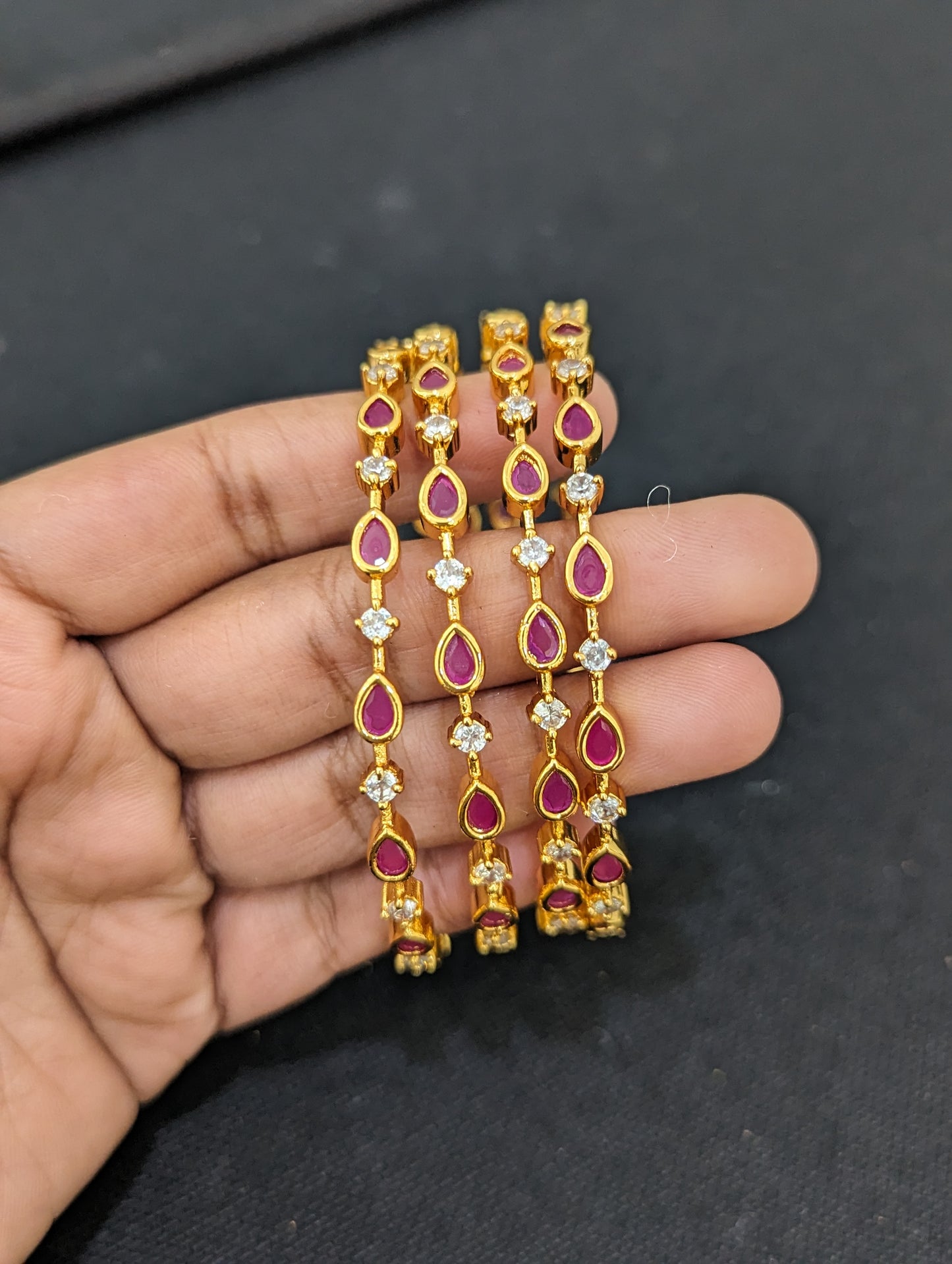 Ruby White CZ One gram Gold plated Bangles