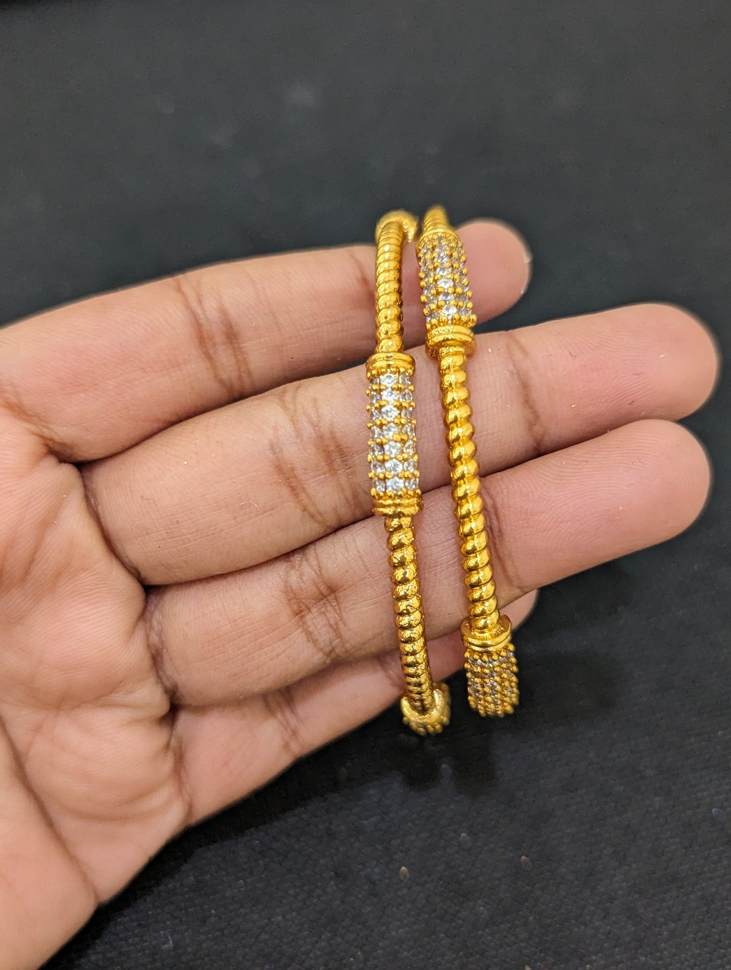 Antique gold plated White CZ Bangles