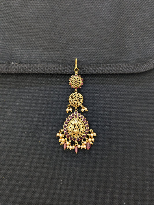 Kemp stone Goddess Lakshmi Large Maang Tikka - Simpliful
