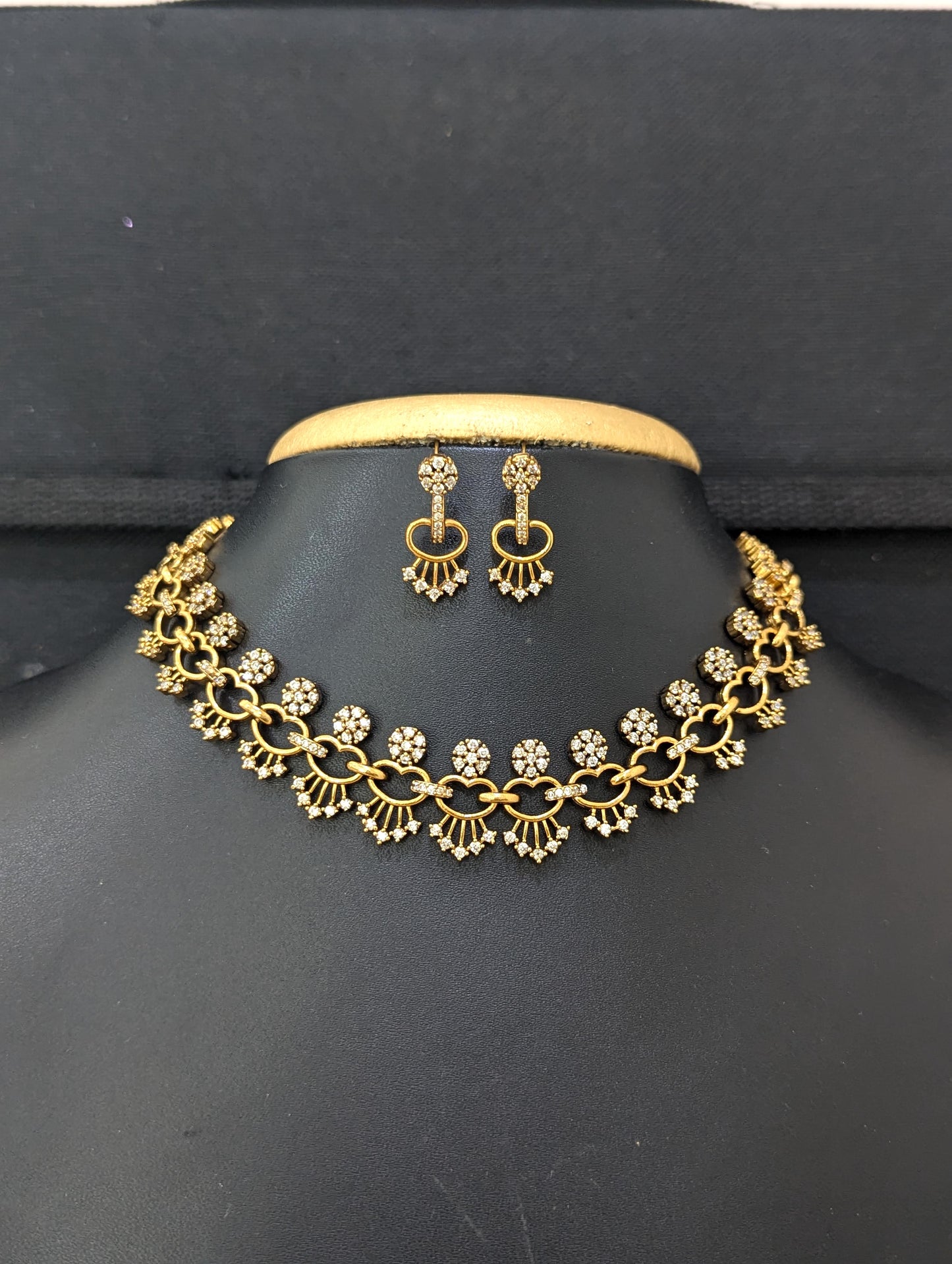 Antique White CZ Necklace and Earrings set