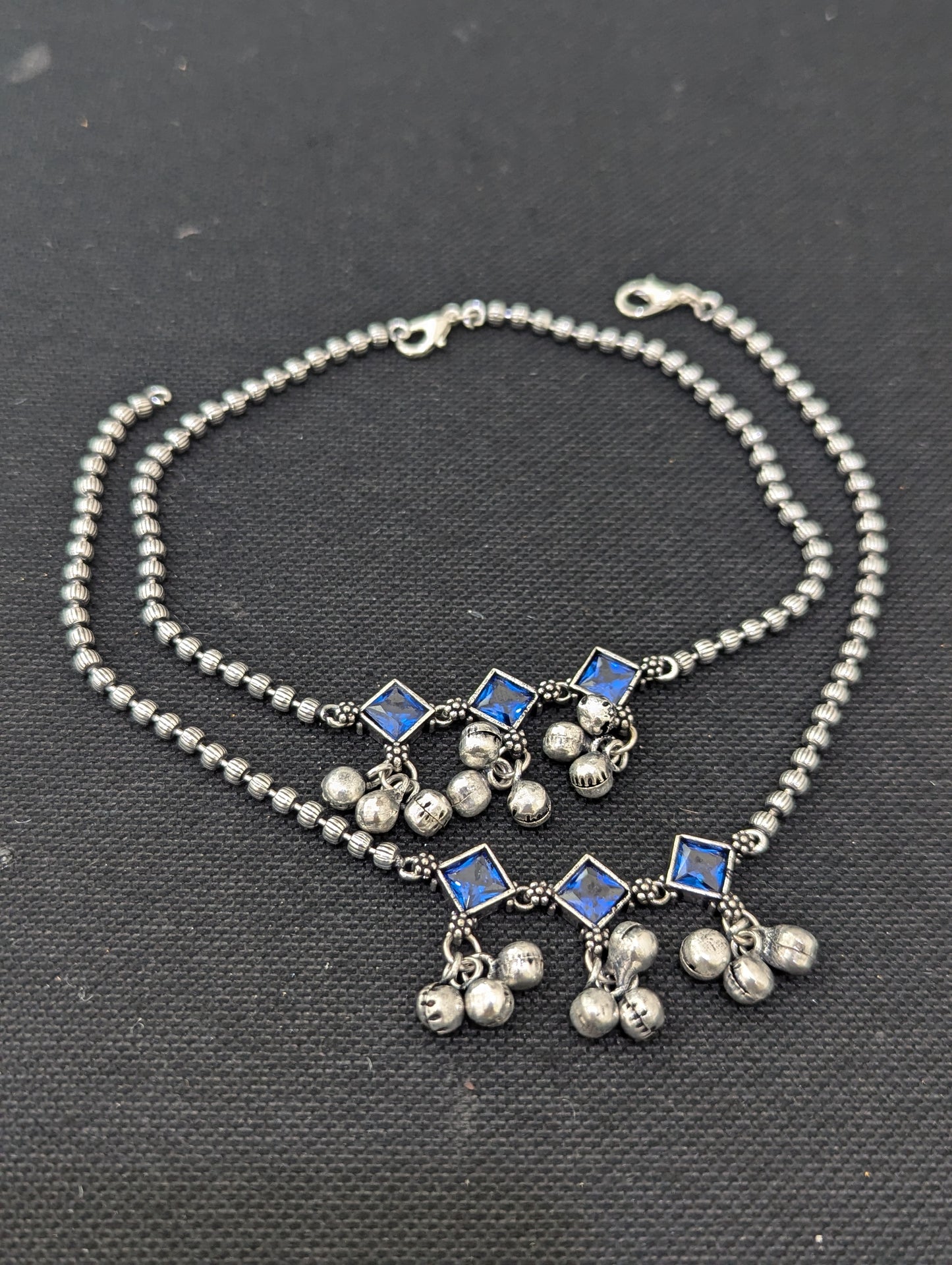 Ghunghru bead Polki Oxidized Silver Anklets