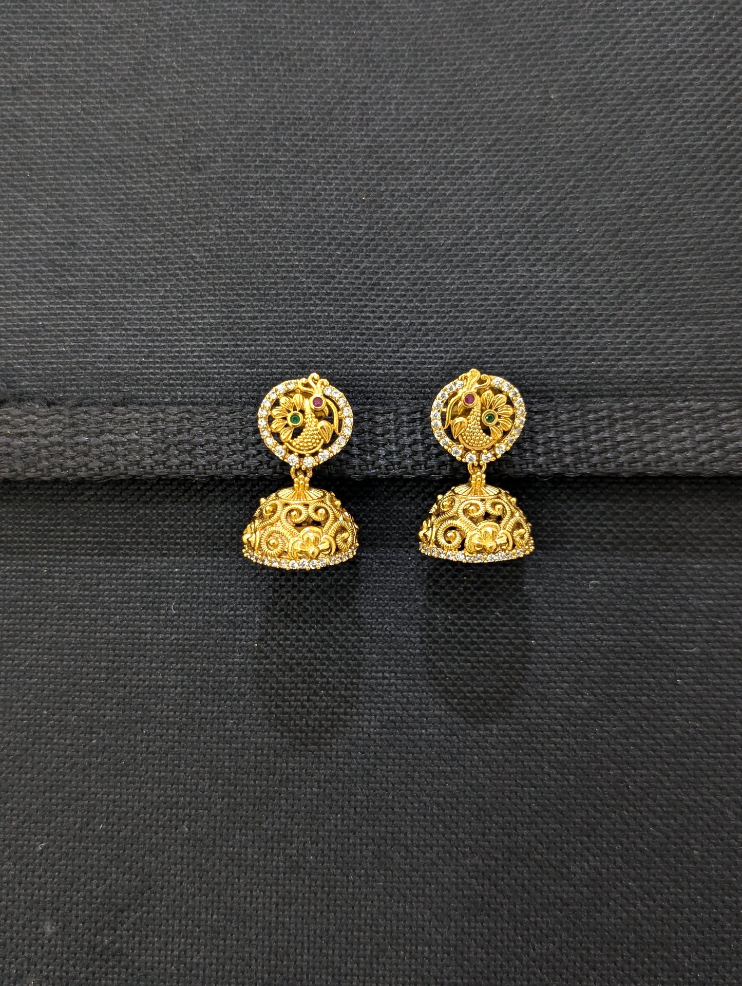 Antique Gold plated Small Peacock Jhumka Earrings