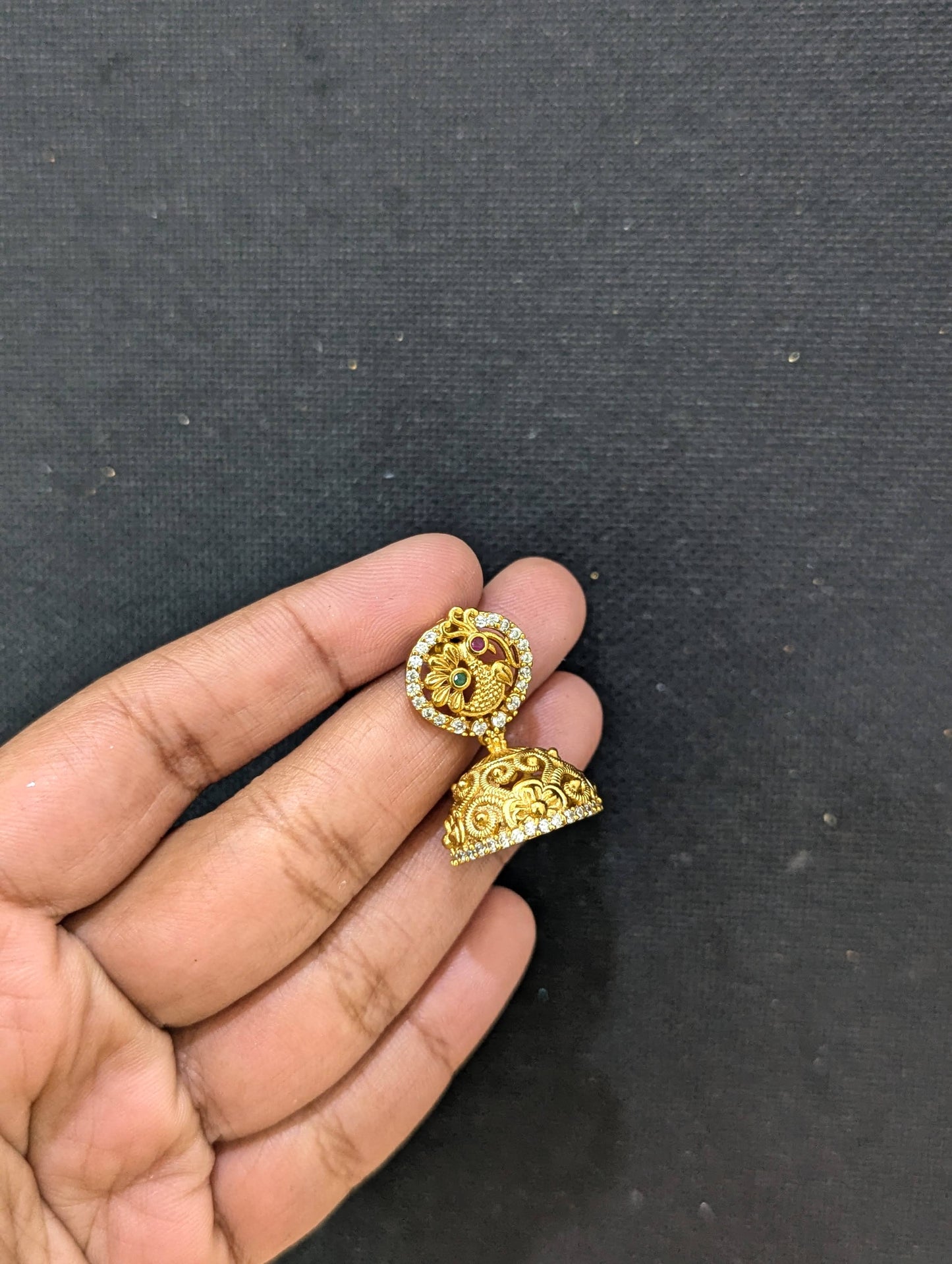 Antique Gold plated Small Peacock Jhumka Earrings