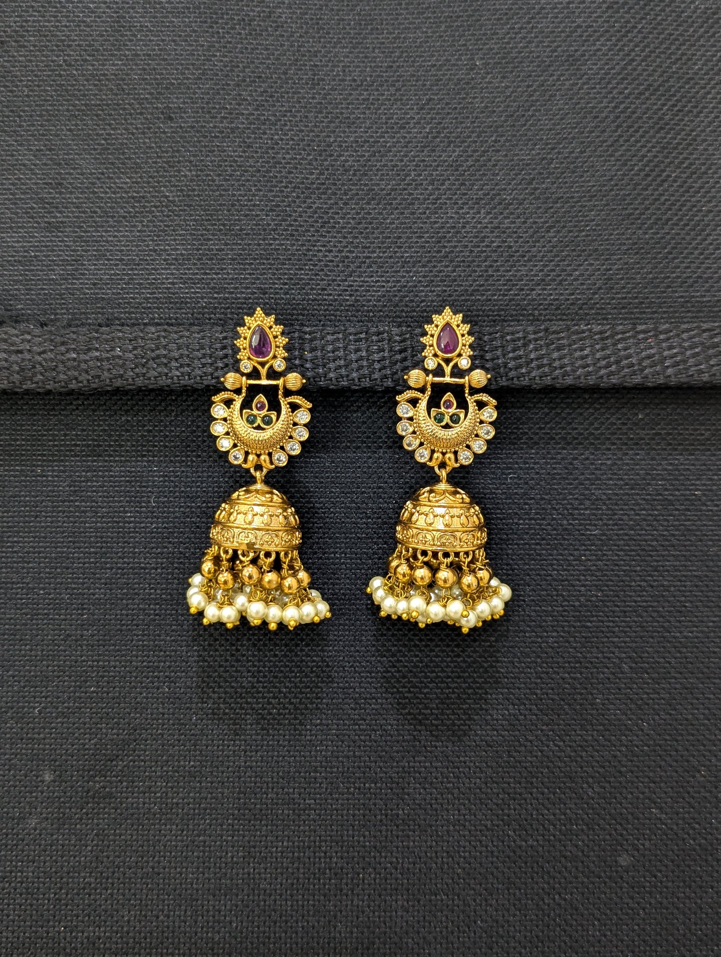 Antique Gold plated Chandbali Jhumka Earrings