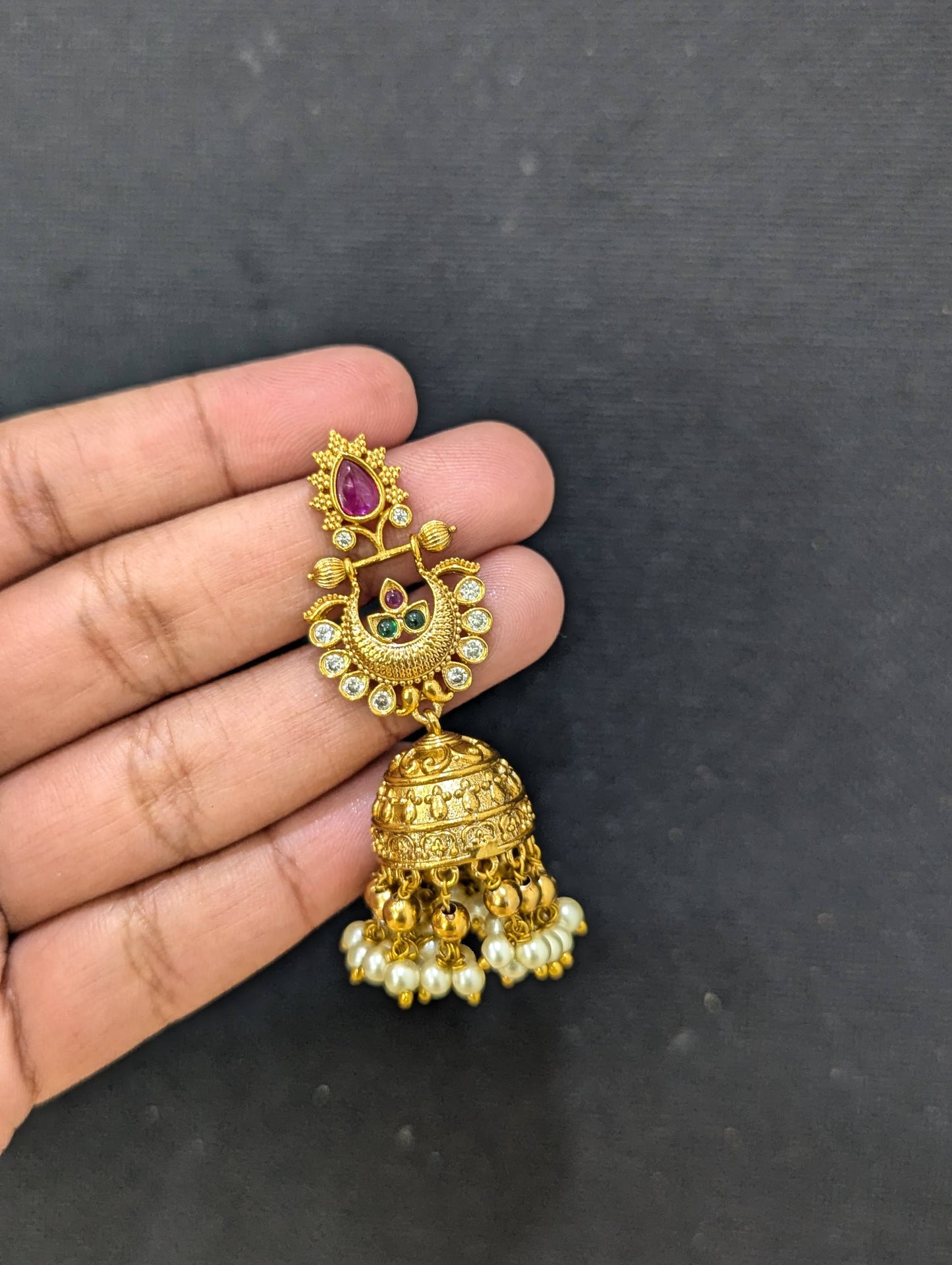 Antique Gold plated Chandbali Jhumka Earrings