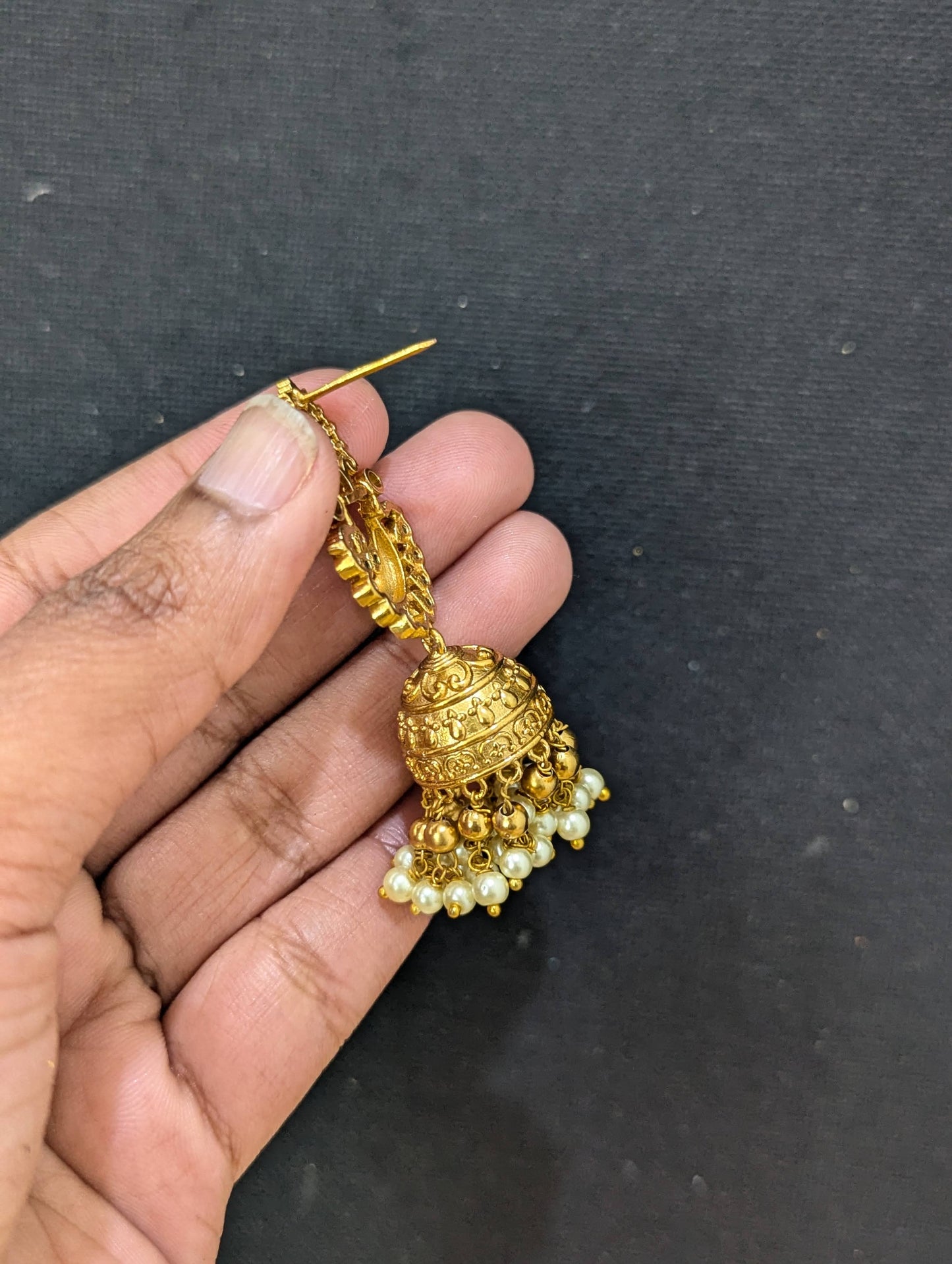 Antique Gold plated Chandbali Jhumka Earrings