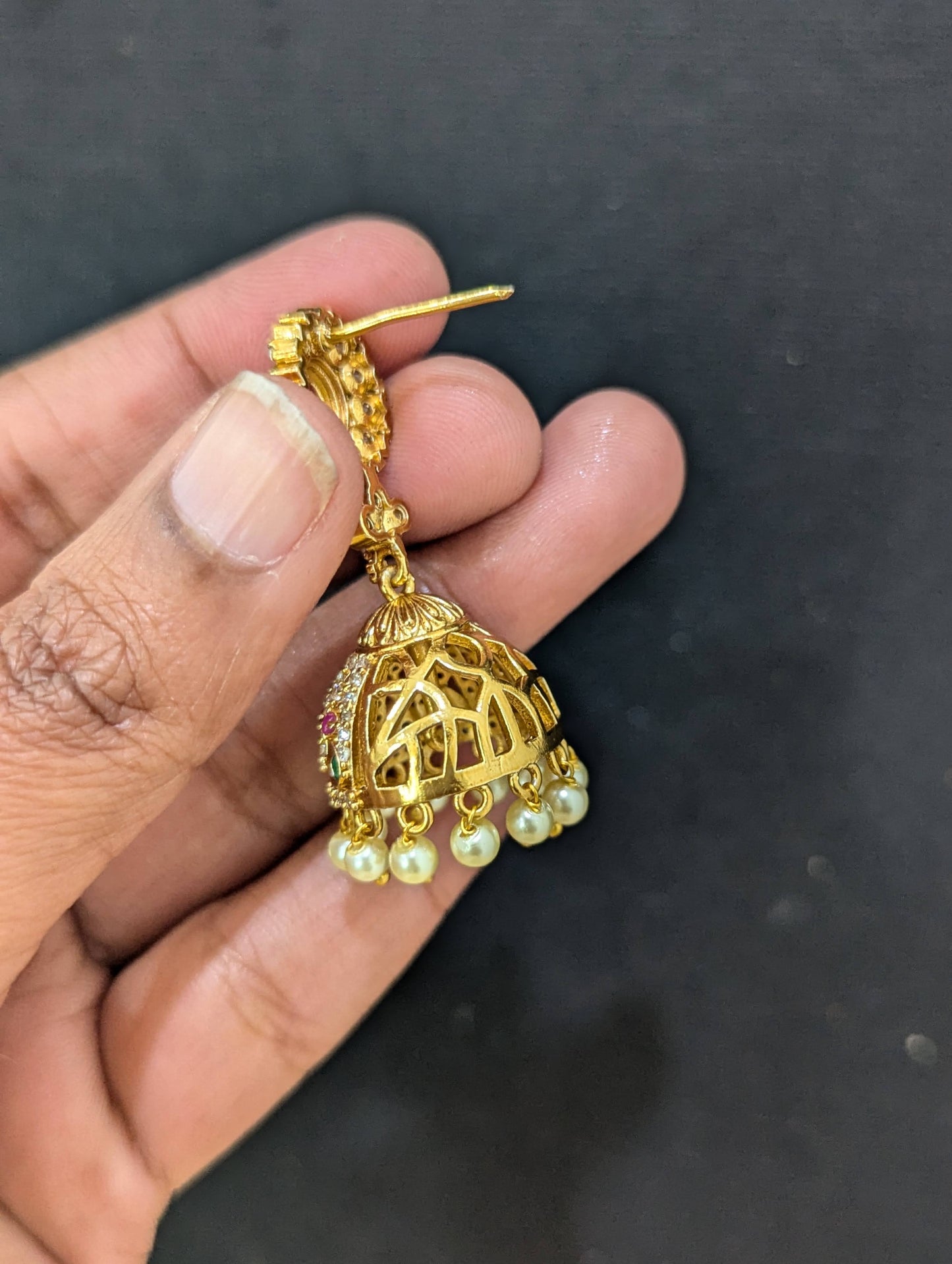 Antique Gold plated Oval stud Jhumka Earrings