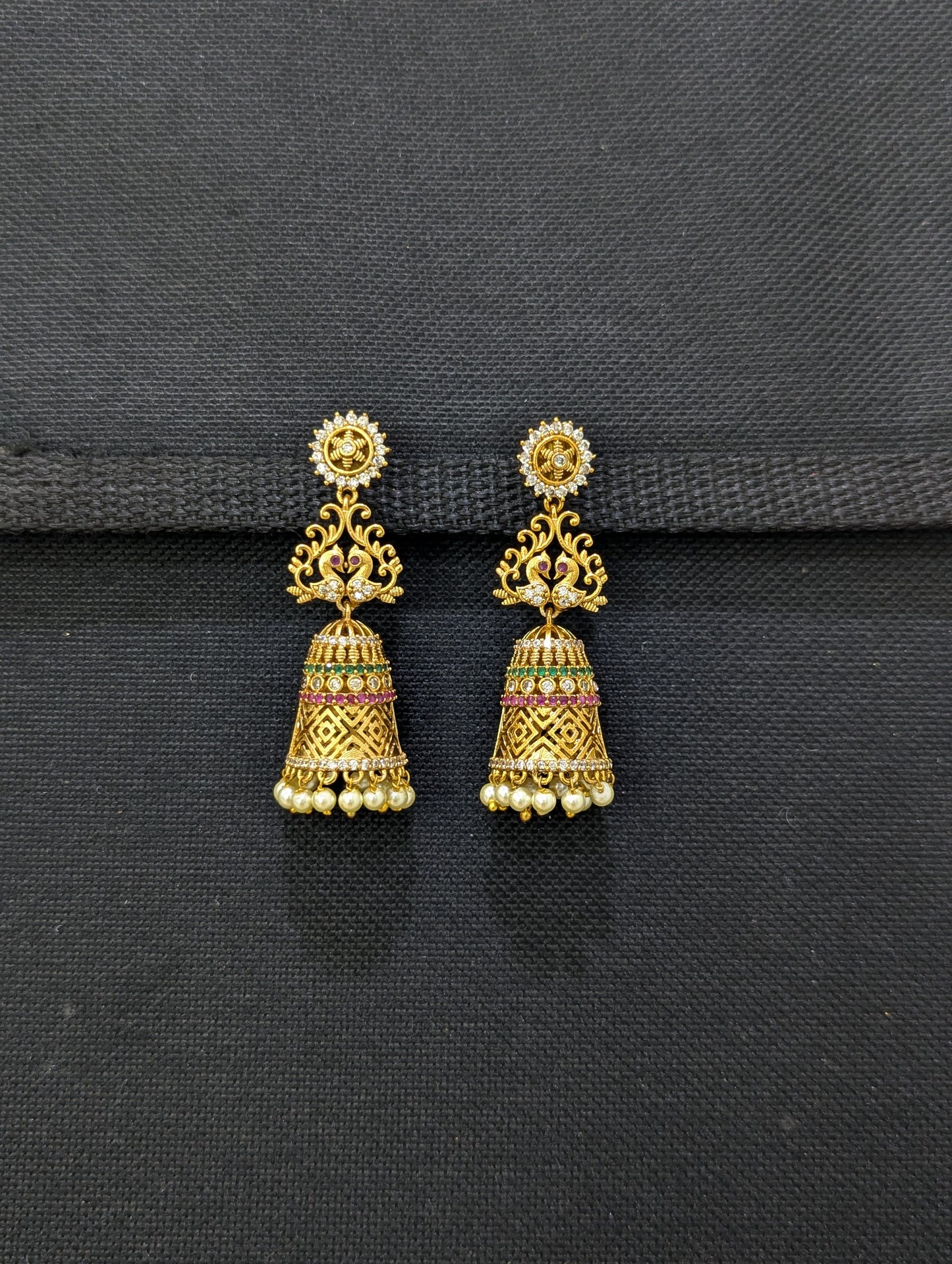 Antique Gold plated Peaock Long Jhumka Earrings