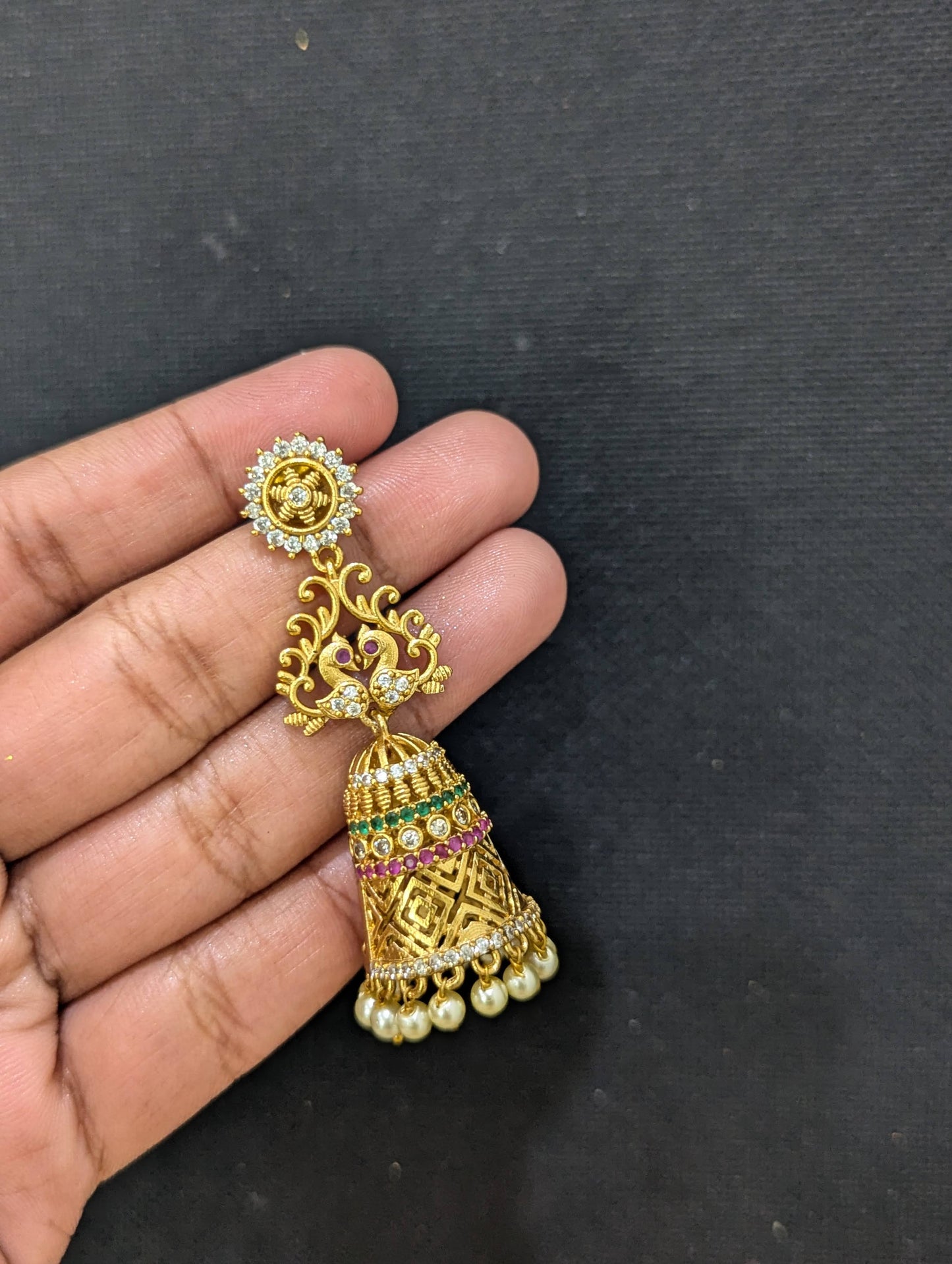 Antique Gold plated Peaock Long Jhumka Earrings