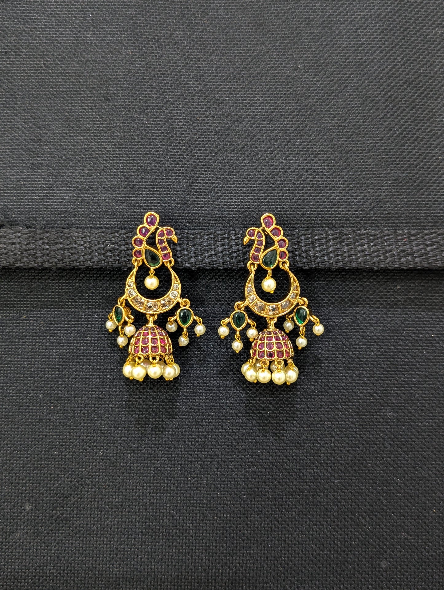 Antique Gold plated Kemp Jhumka Earrings