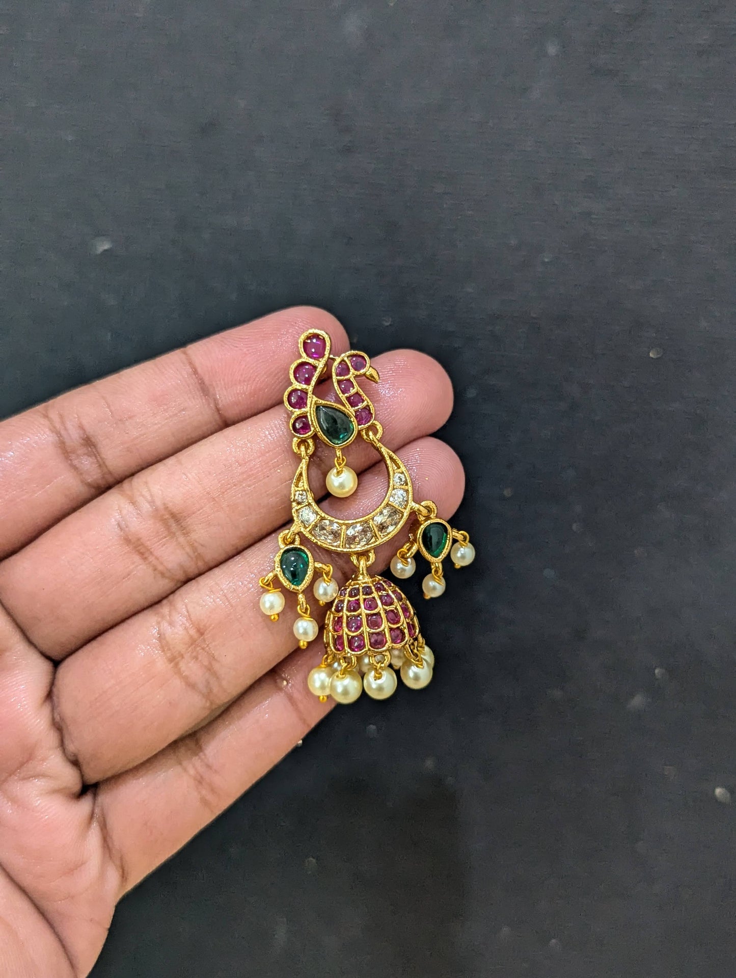 Antique Gold plated Kemp Jhumka Earrings