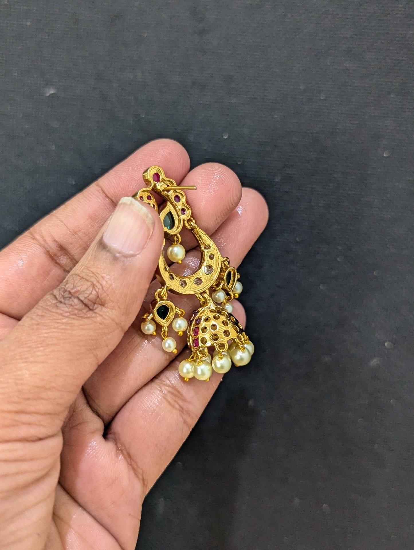 Antique Gold plated Kemp Jhumka Earrings