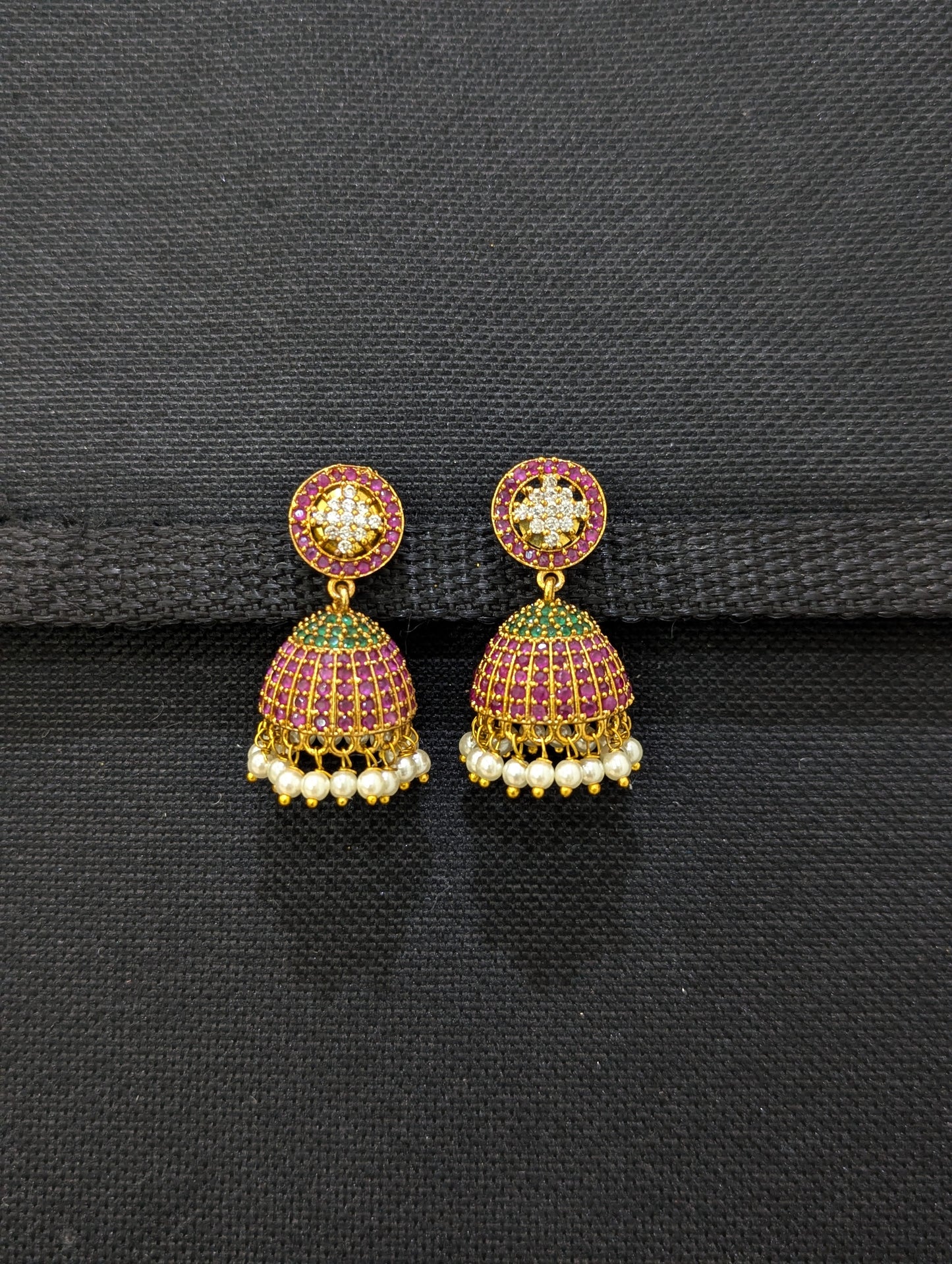 Antique Gold plated Flower CZ Jhumka Earrings