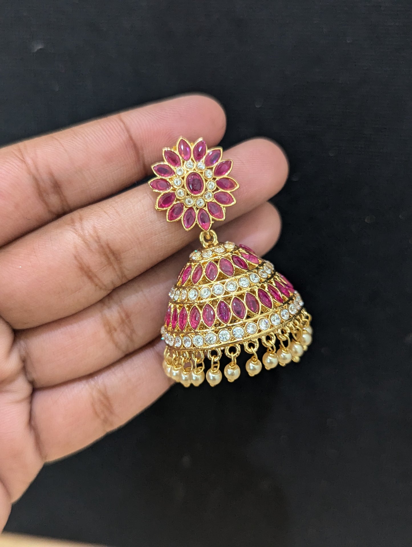 Gold plated Large Polki Jhumka Earrings