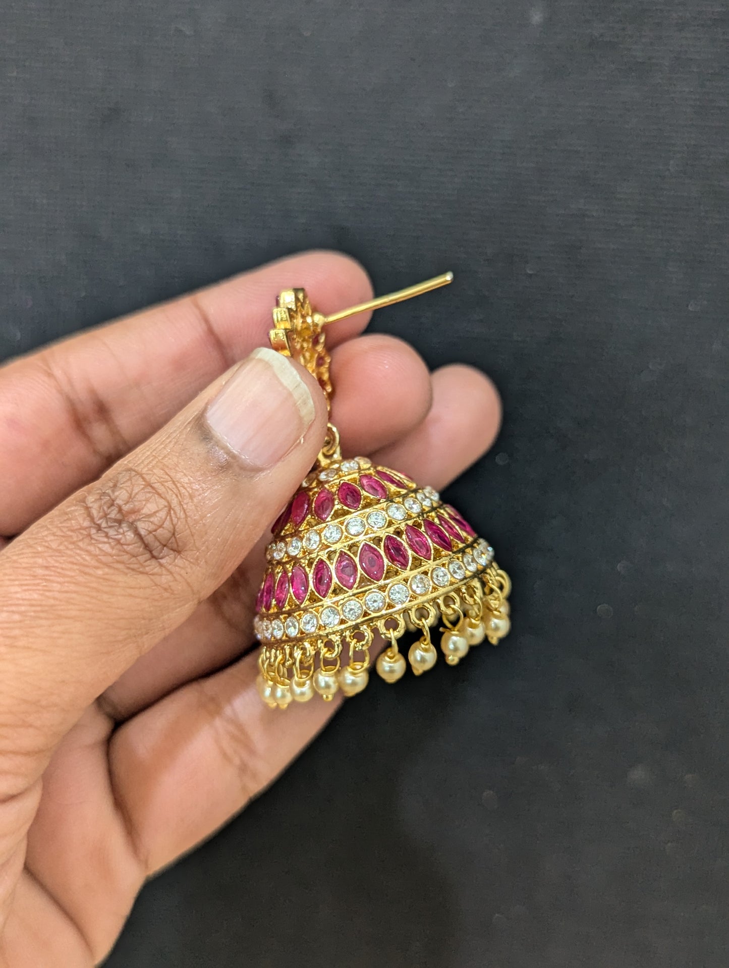 Gold plated Large Polki Jhumka Earrings