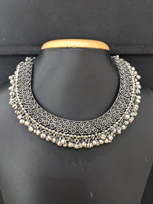 Ghunghru bead dangle Oxidized silver Choker Necklace