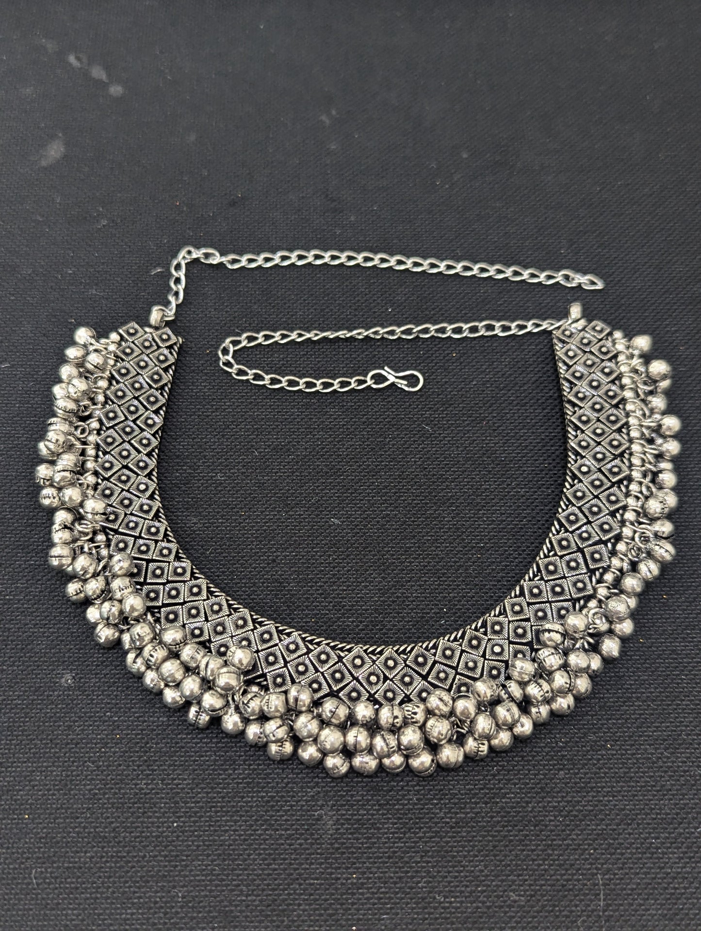 Ghunghru bead dangle Oxidized silver Choker Necklace