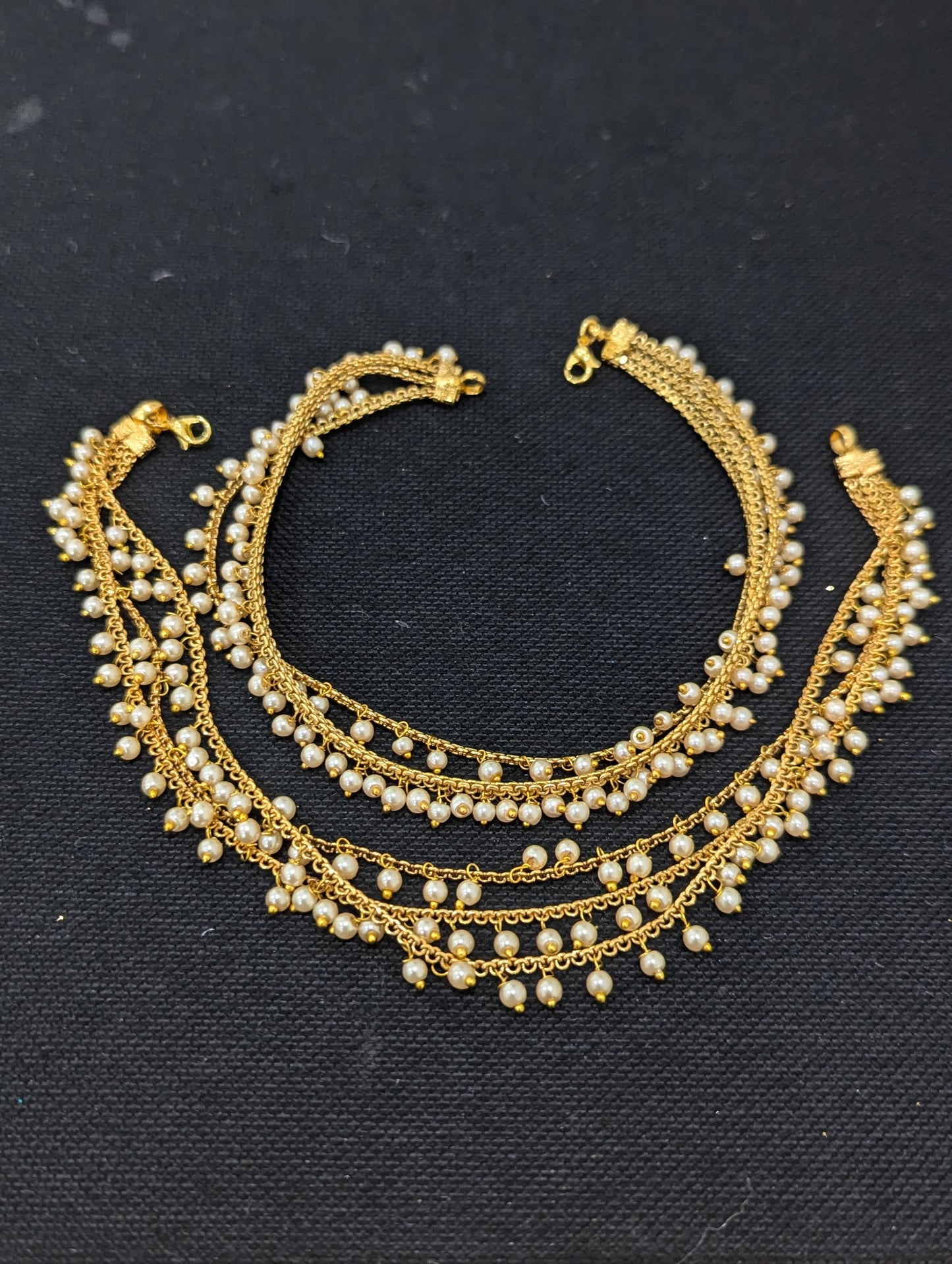 Triple layer Pearl Gold plated Anklets