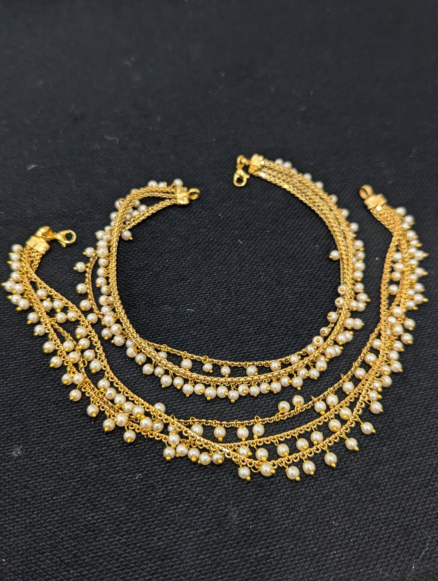 Triple layer Pearl Gold plated Anklets