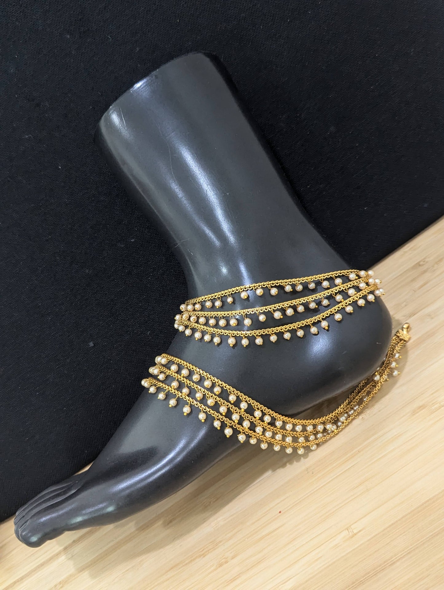 Triple layer Pearl Gold plated Anklets