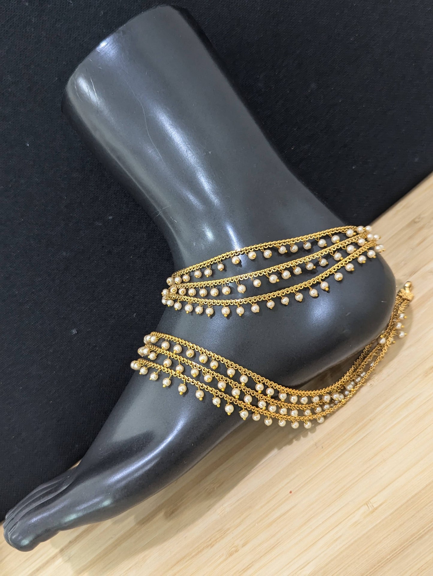 Triple layer Pearl Gold plated Anklets