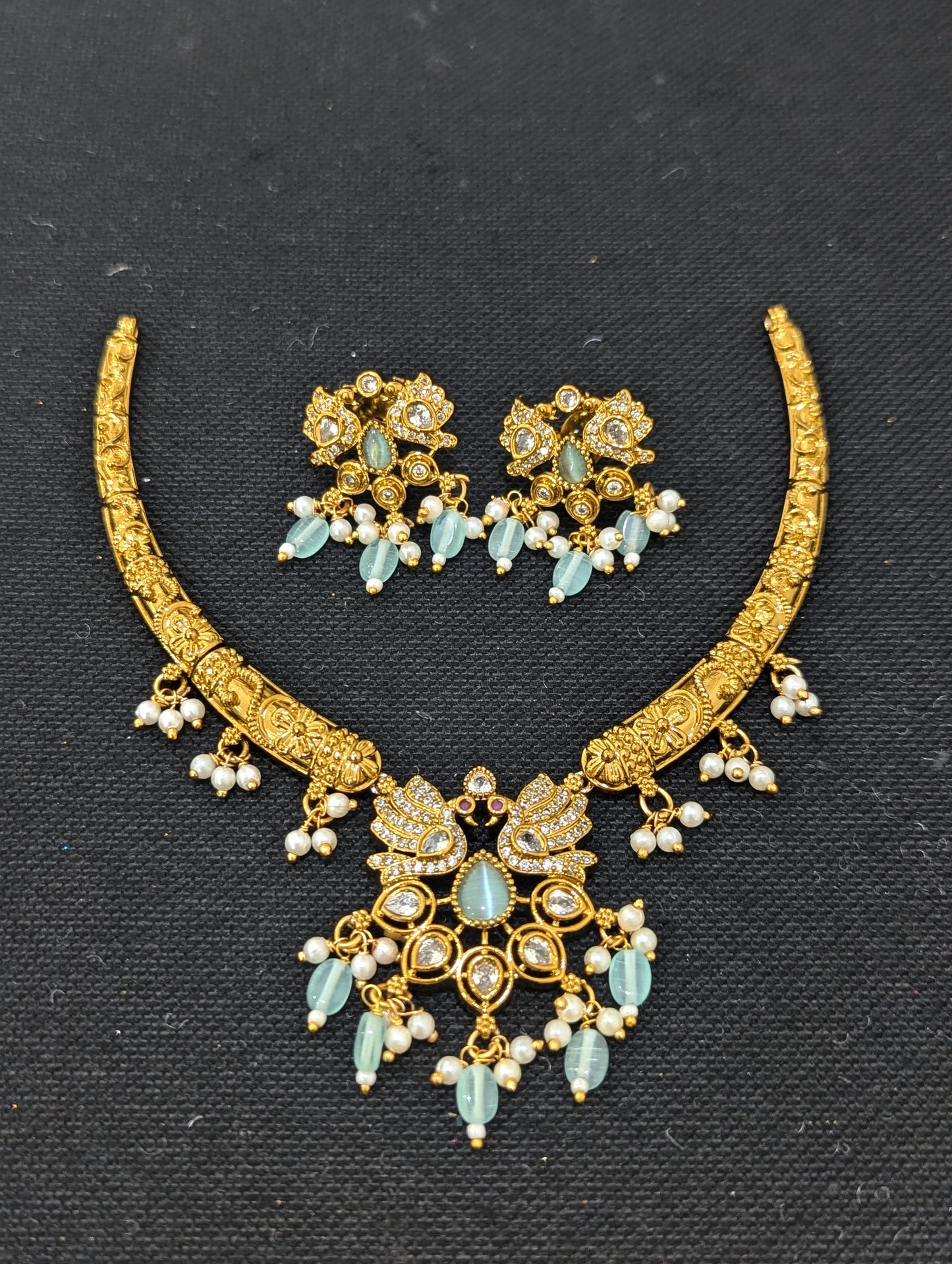 Hasli Peacock Choker Necklace and Earrings set