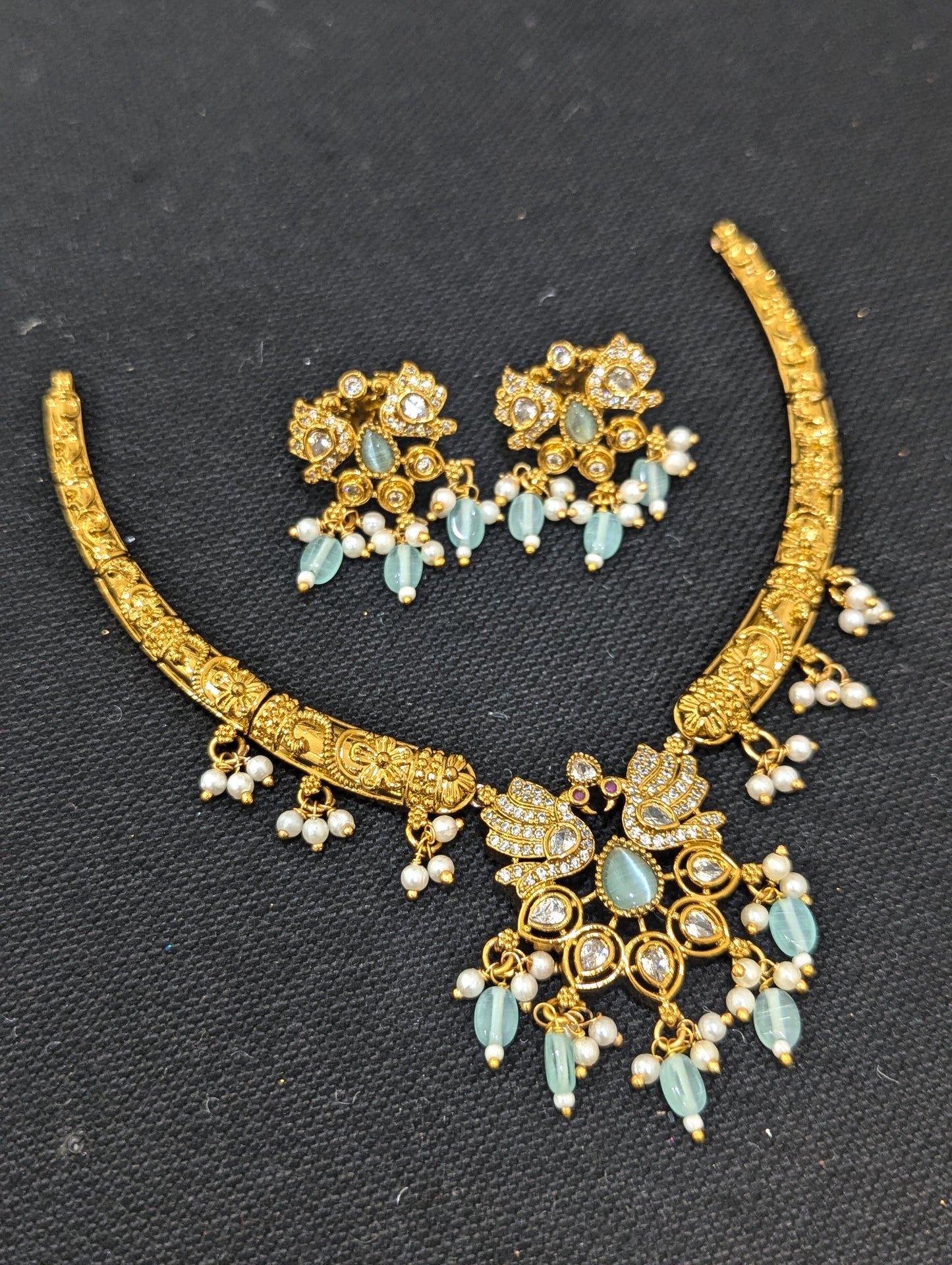 Hasli Peacock Choker Necklace and Earrings set