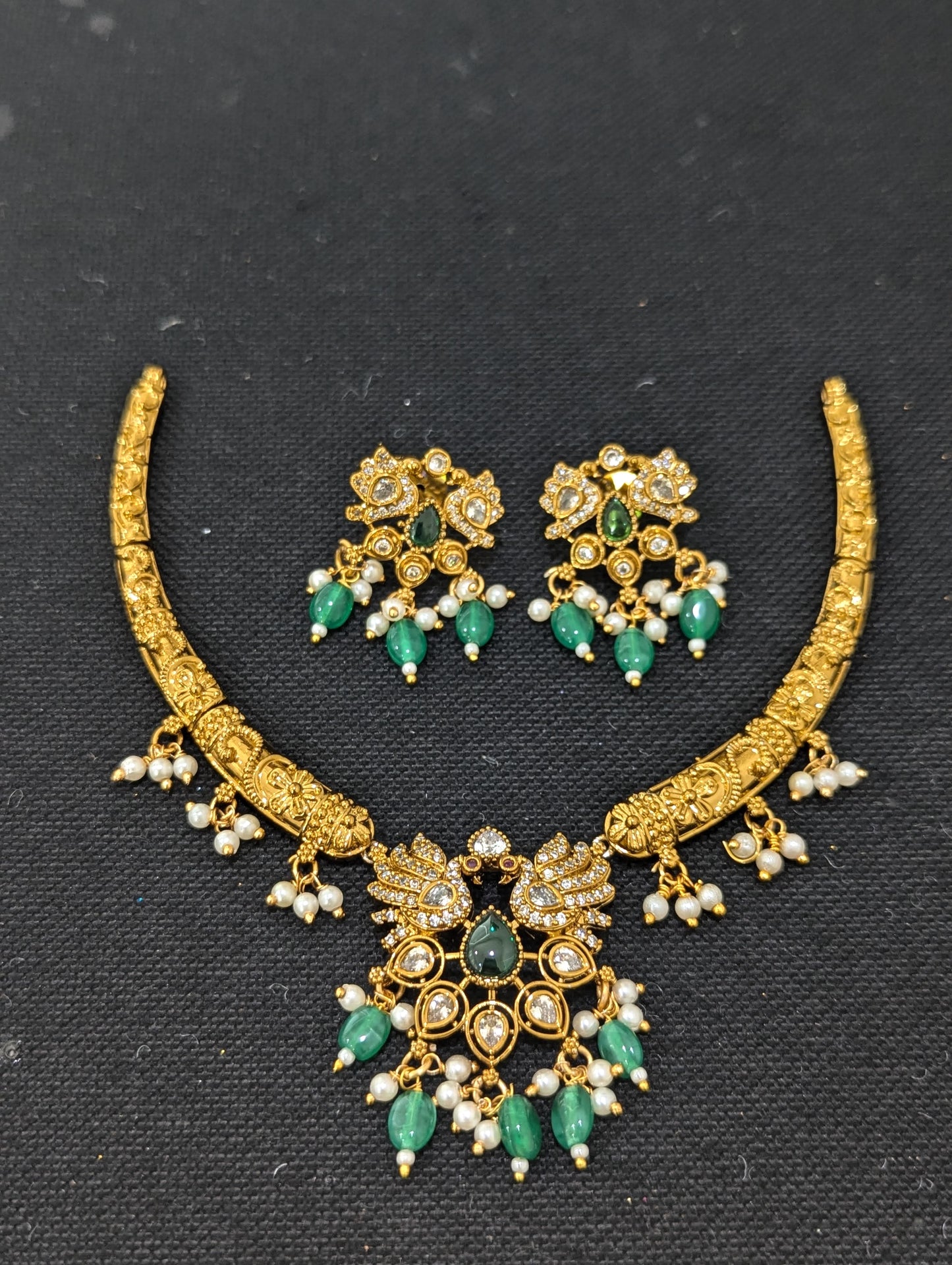 Hasli Peacock Choker Necklace and Earrings set