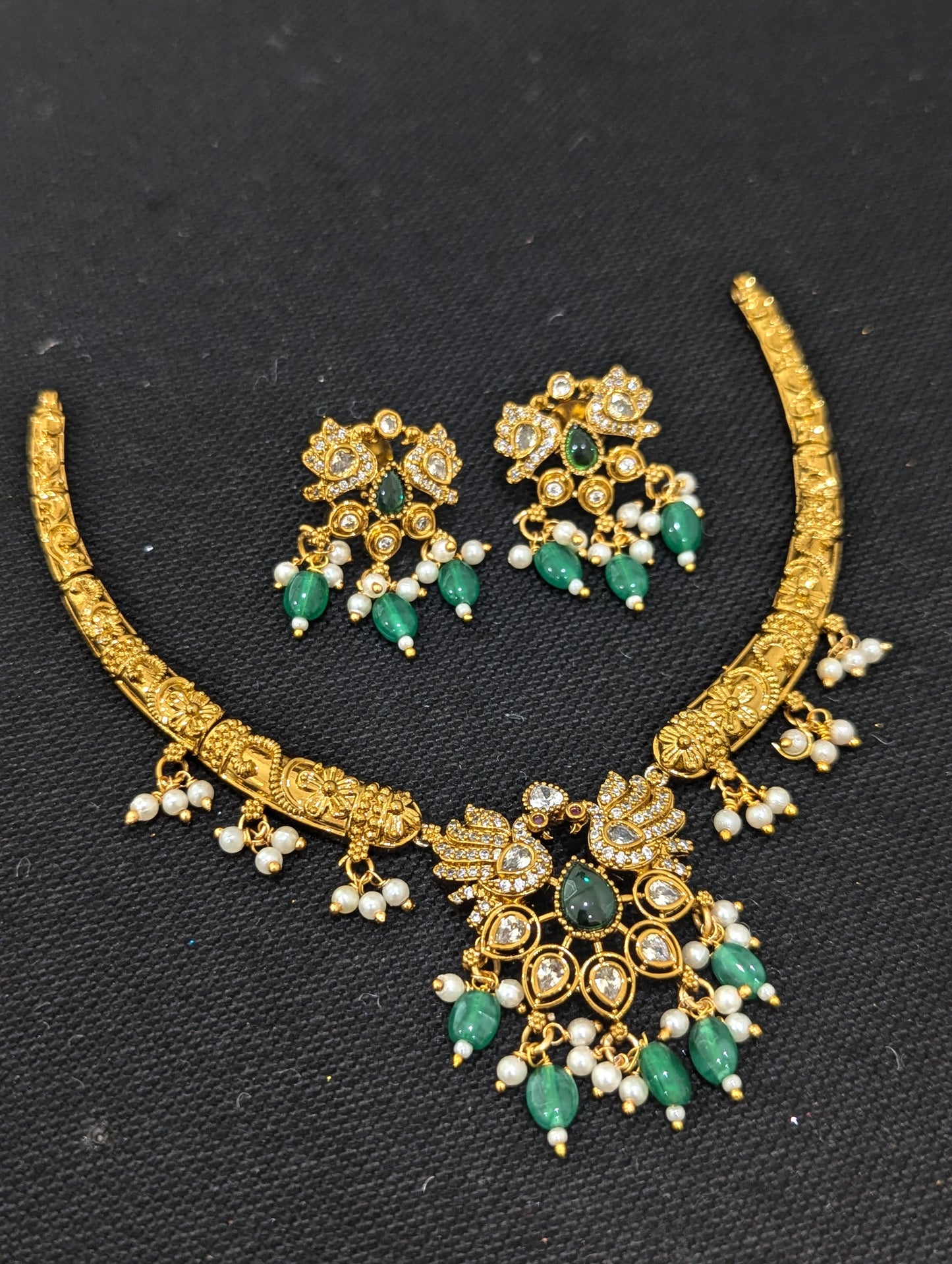 Hasli Peacock Choker Necklace and Earrings set