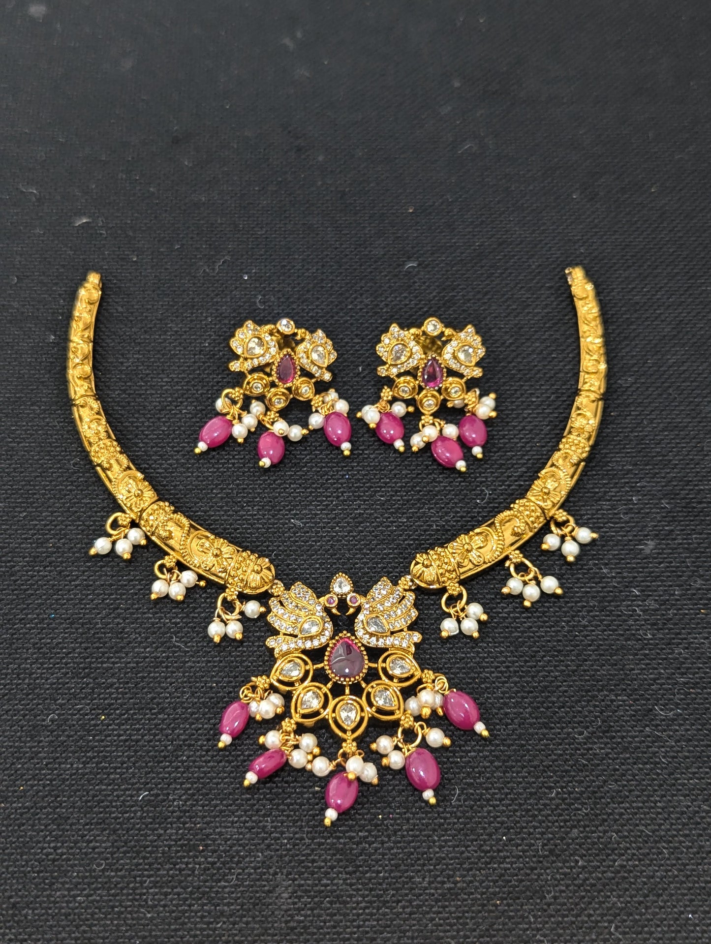 Hasli Peacock Choker Necklace and Earrings set