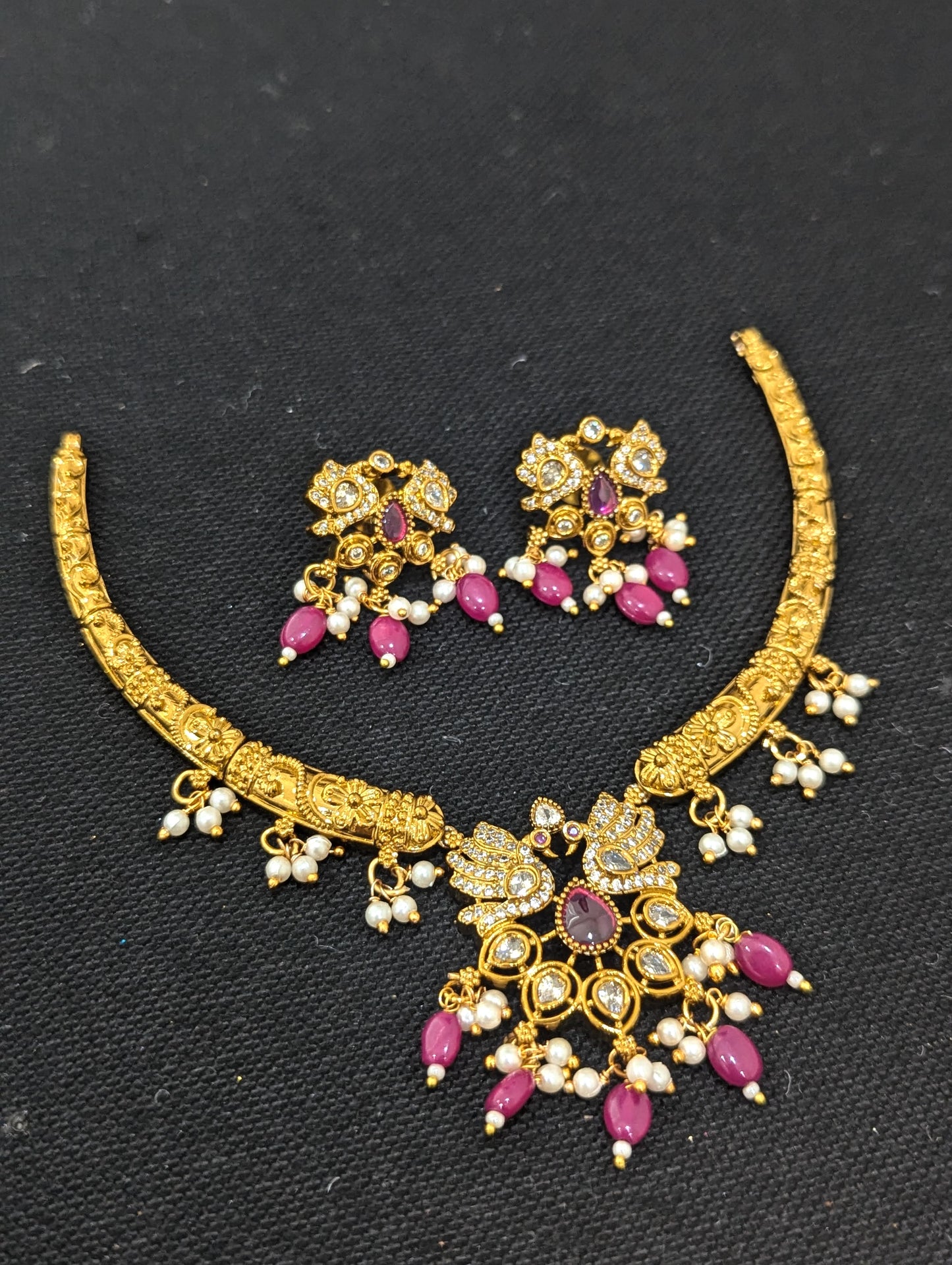 Hasli Peacock Choker Necklace and Earrings set