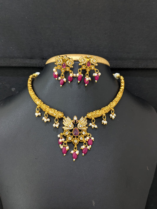 Hasli Peacock Choker Necklace and Earrings set