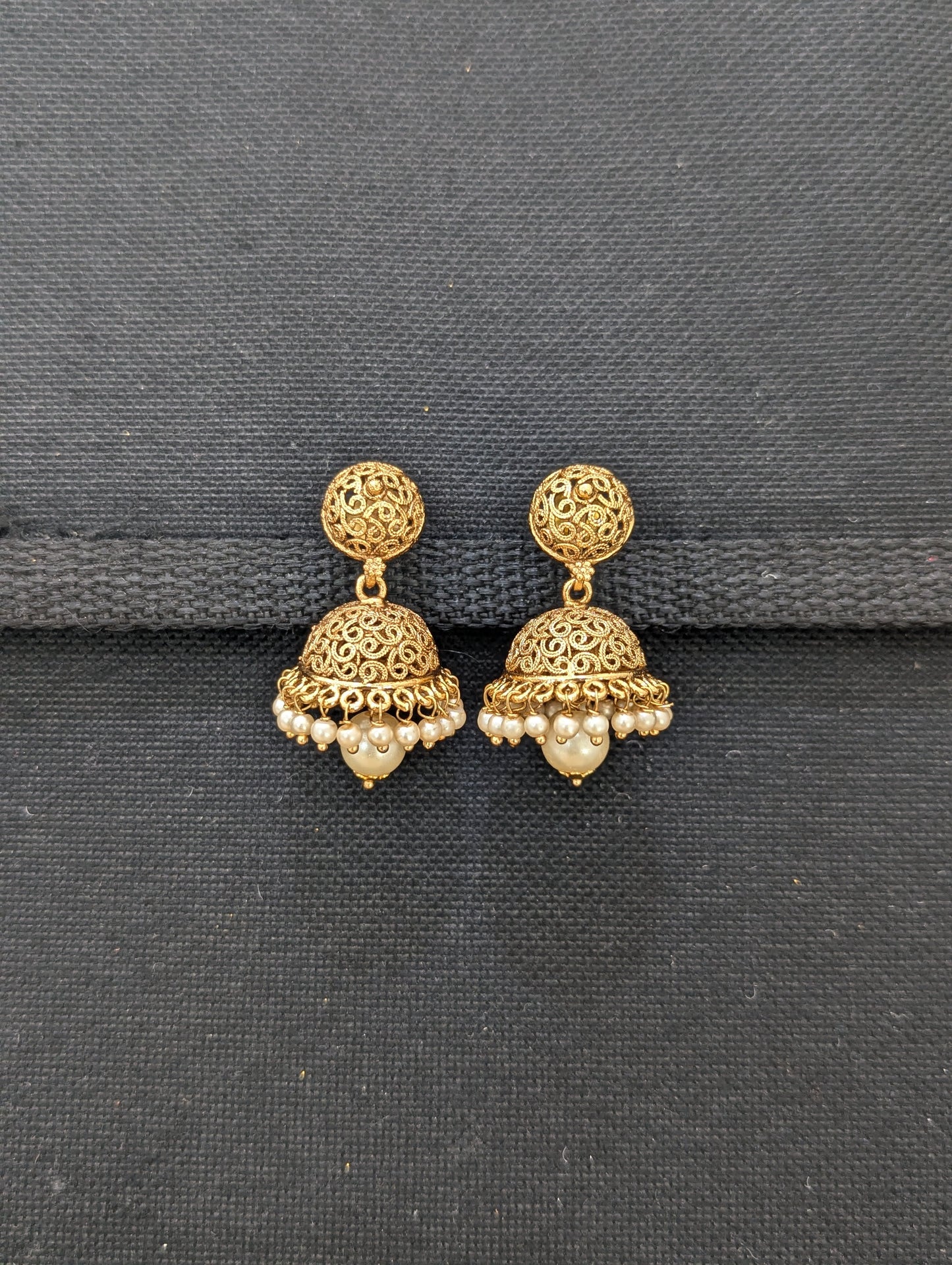 Pearl bead dangle Filigree Jhumka Earrings