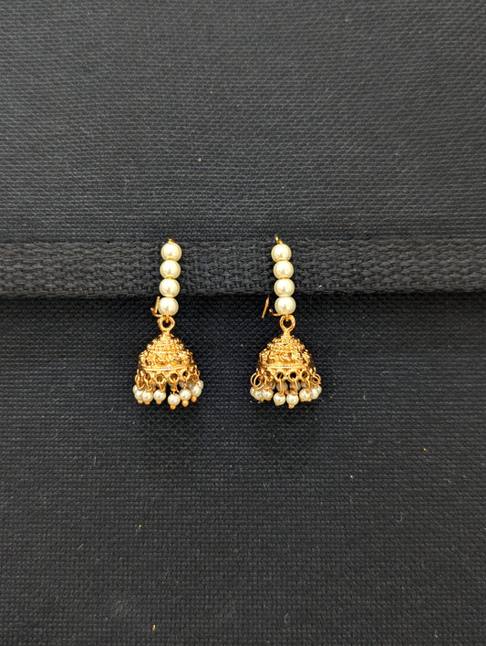 Orange Gold plated Pearl hoop jhumka Earrings